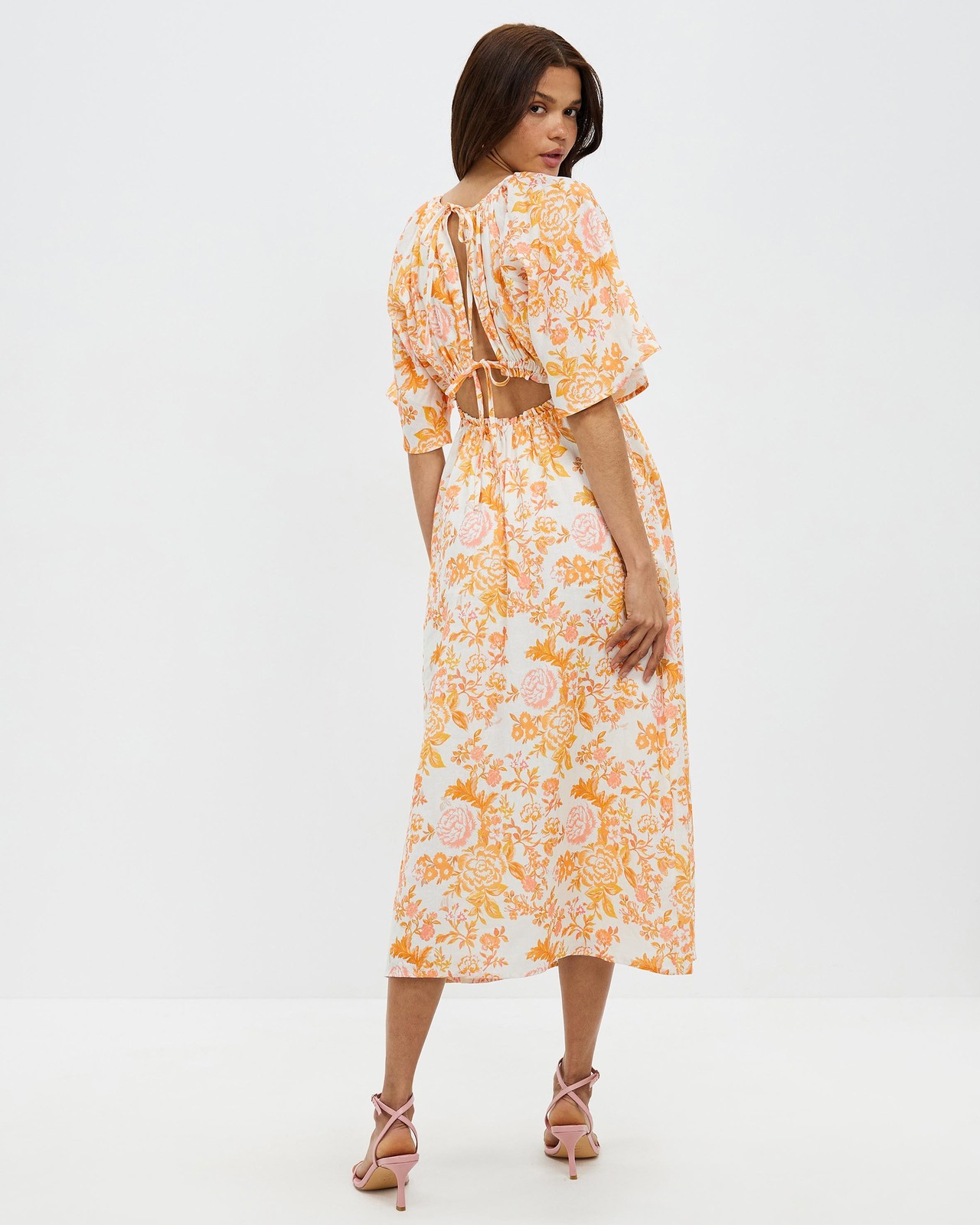 Cut Out Linen Midi Dress