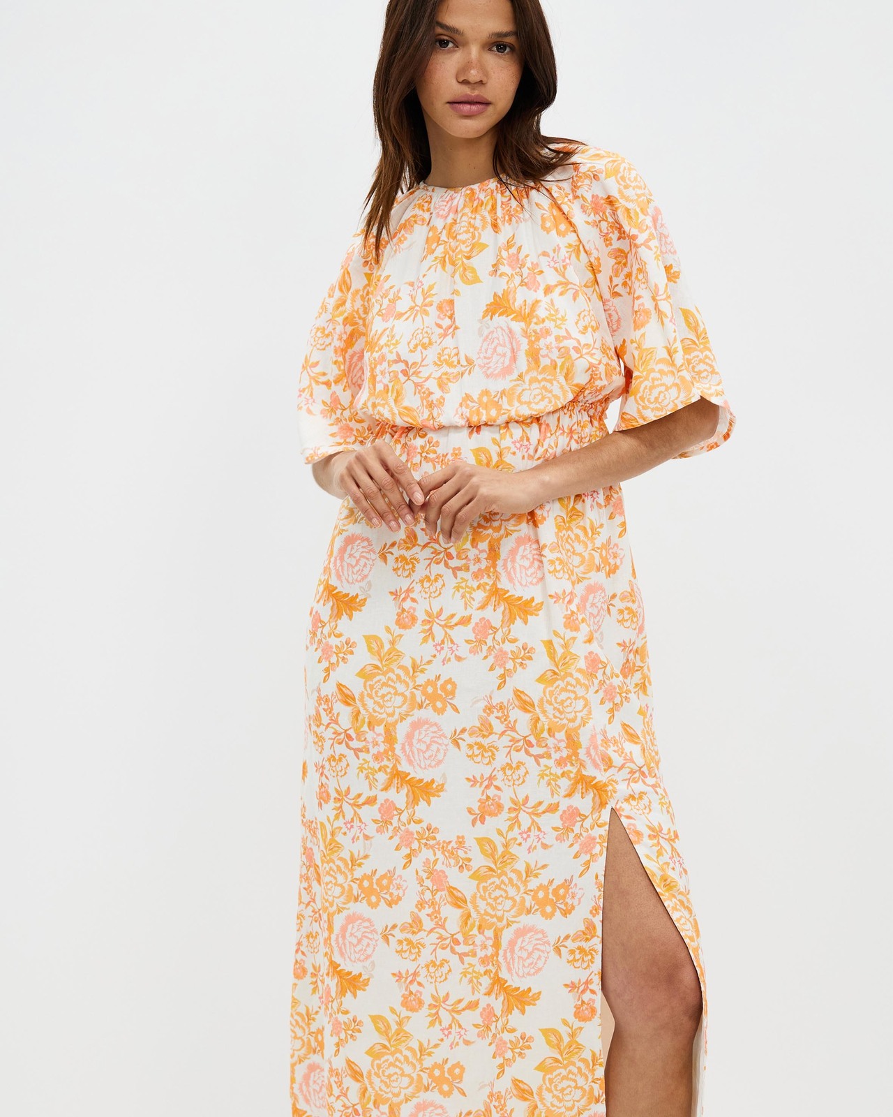 Cut Out Linen Midi Dress