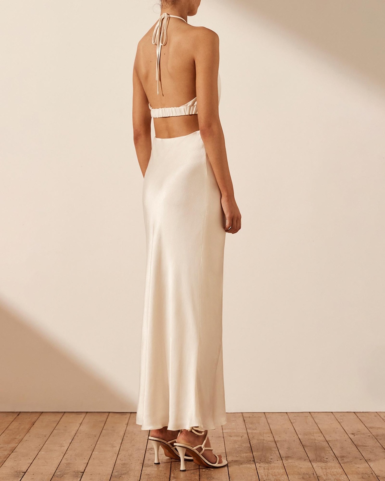 Milo Ruched Open Back Halter Midi Dress