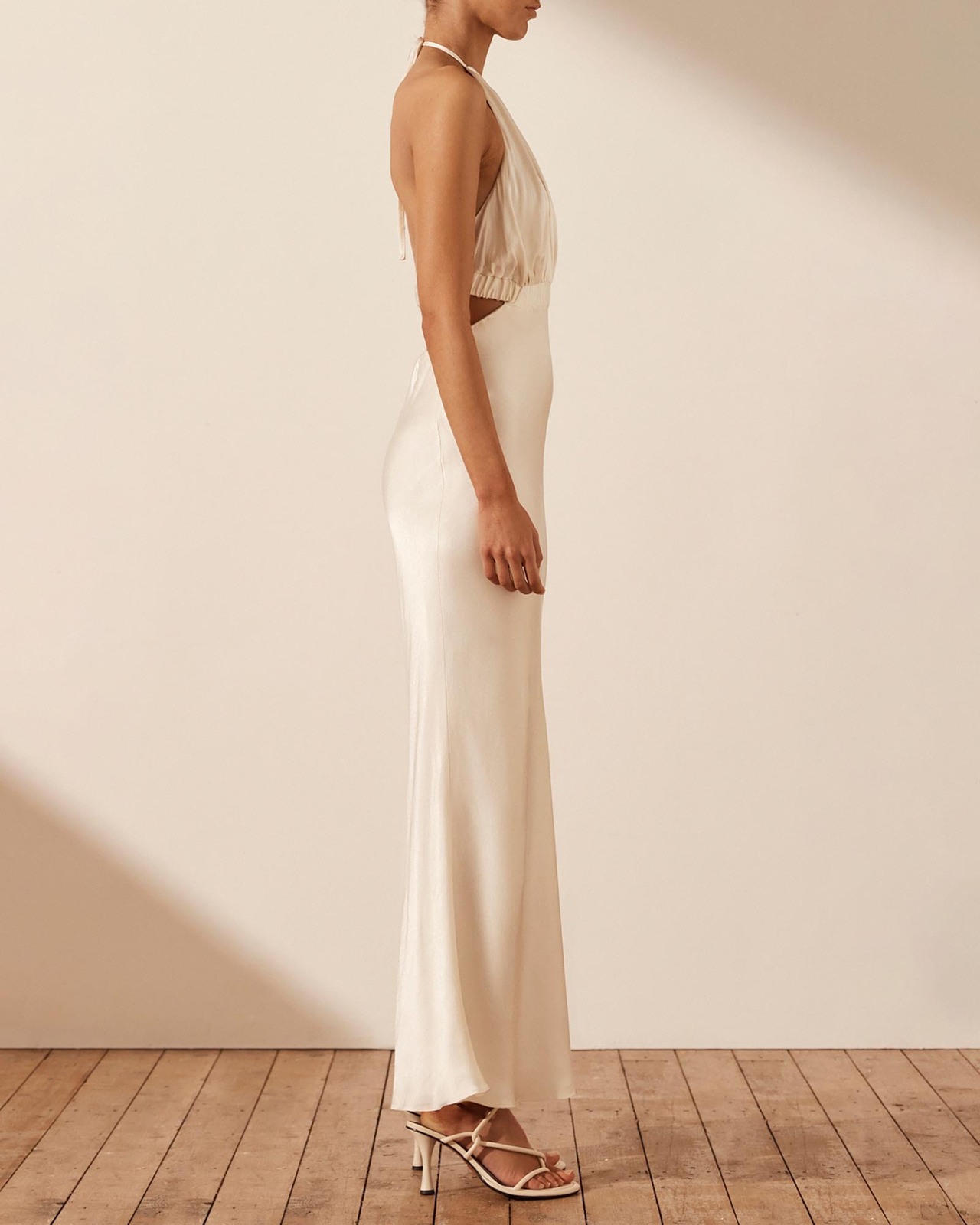 Milo Ruched Open Back Halter Midi Dress