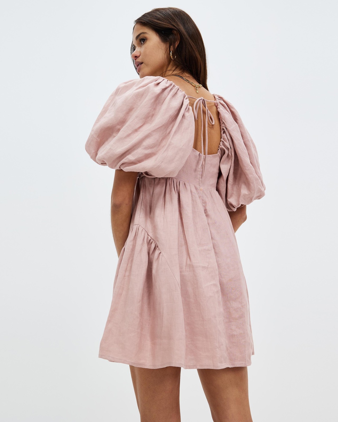 Tie Back Linen Mini Dress