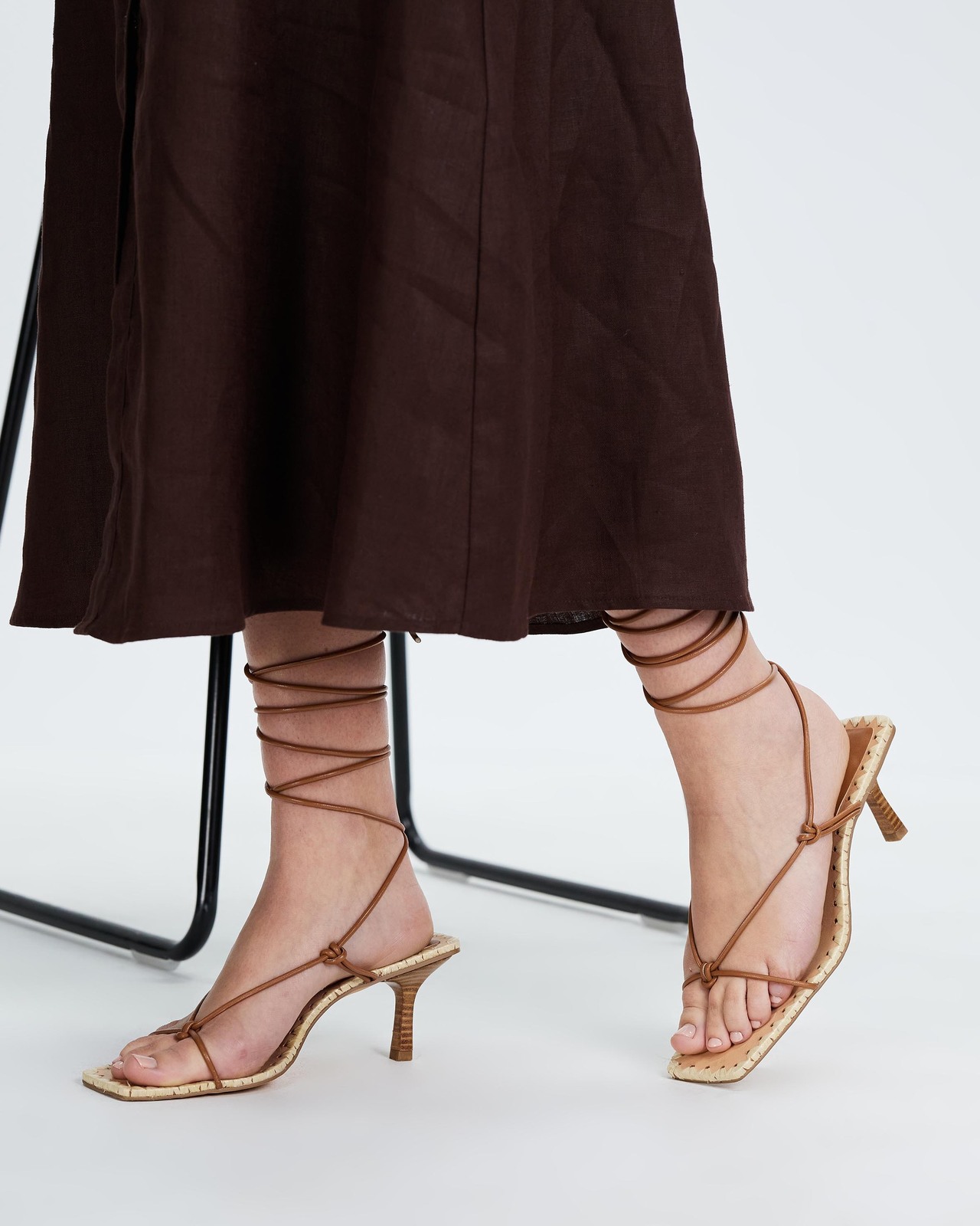 Knotted Leather Lace Up Heels