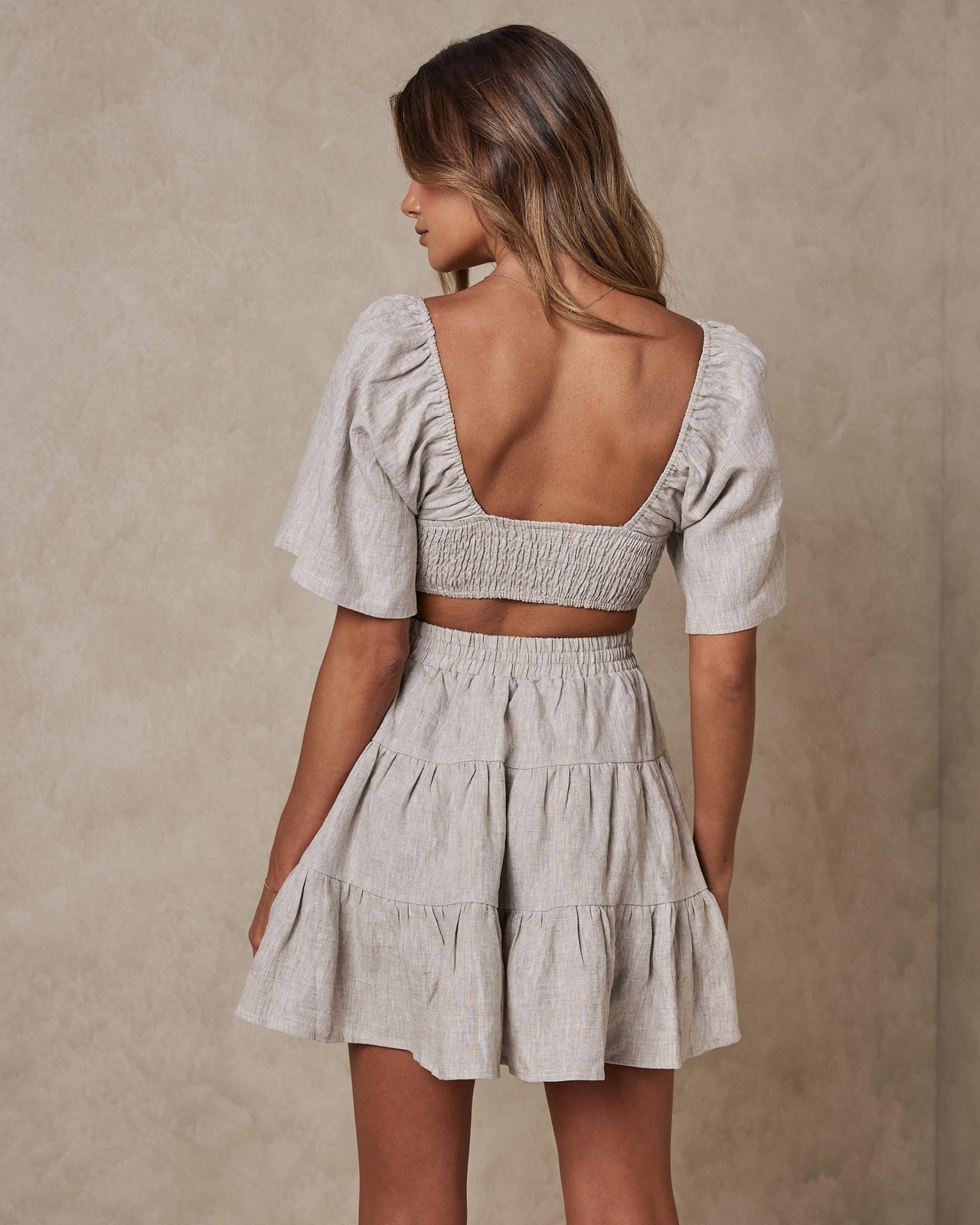 Shirred Cross Front Mini Dress