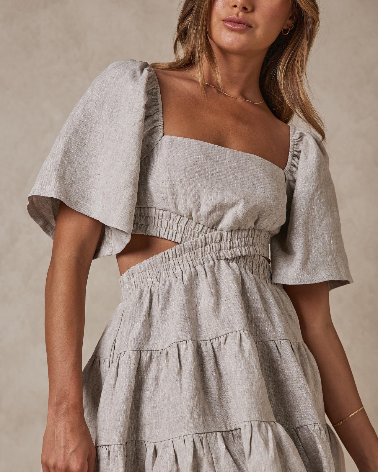 Shirred Cross Front Mini Dress