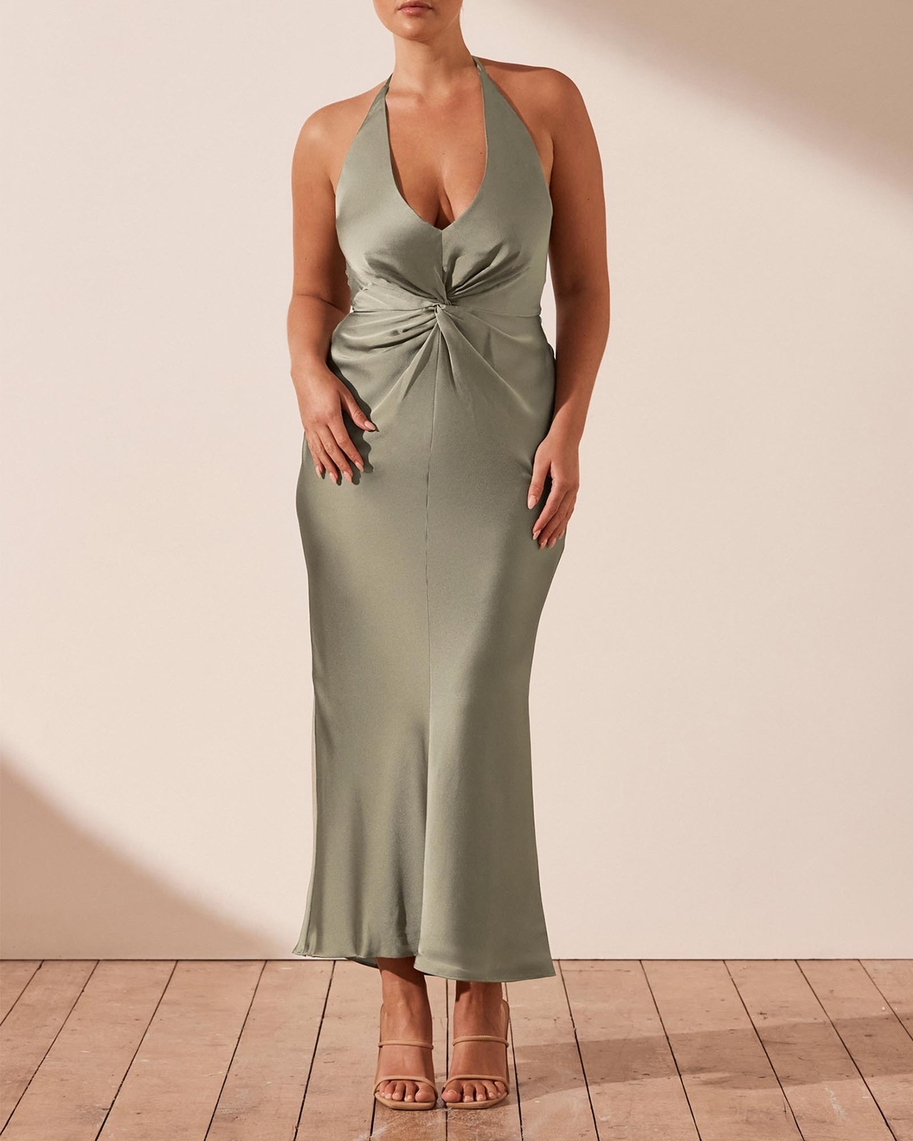 slim fit dress slacks Shona Joy Laysan Twist Front Halter Mini Dress in Pacific/Coconut – Coco &  Lola main image 1