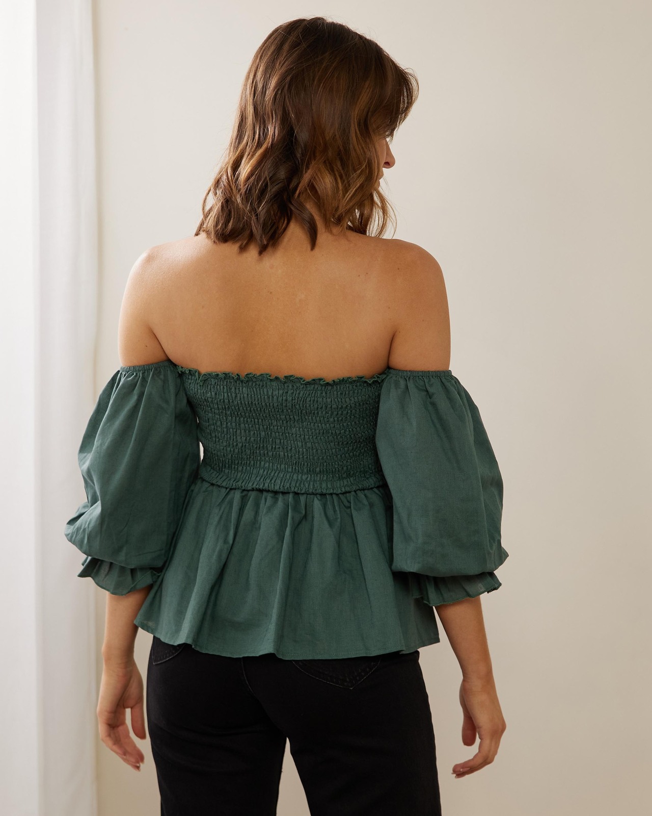 Hadie Shirred Linen Top