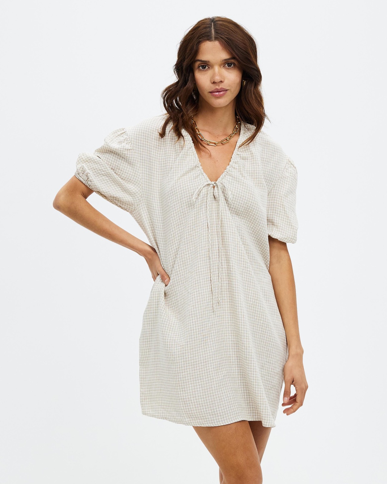Linen Mini Drawcord Detail Dress