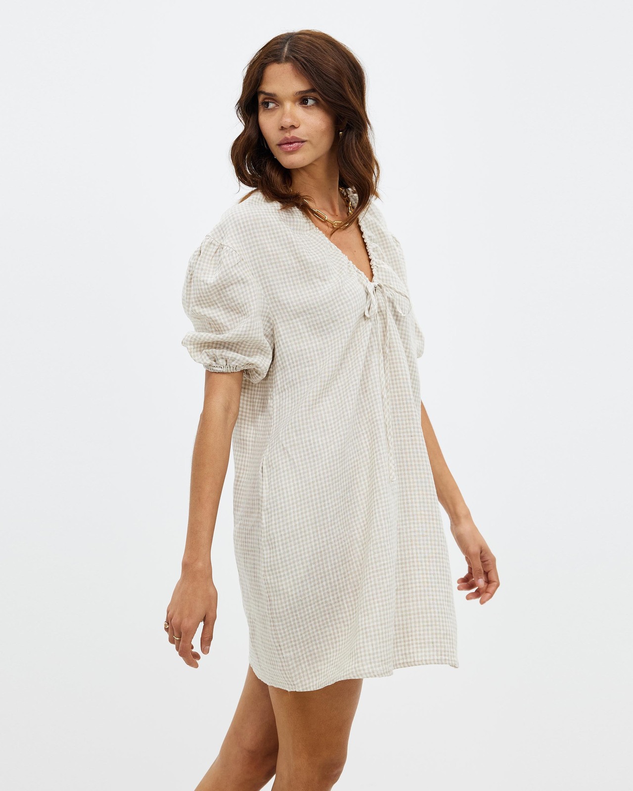 Linen Mini Drawcord Detail Dress