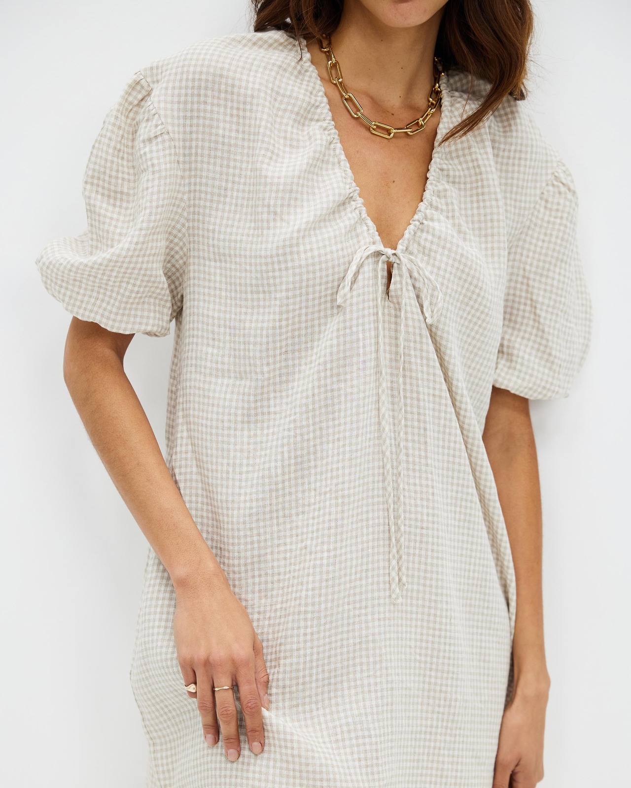 Linen Mini Drawcord Detail Dress