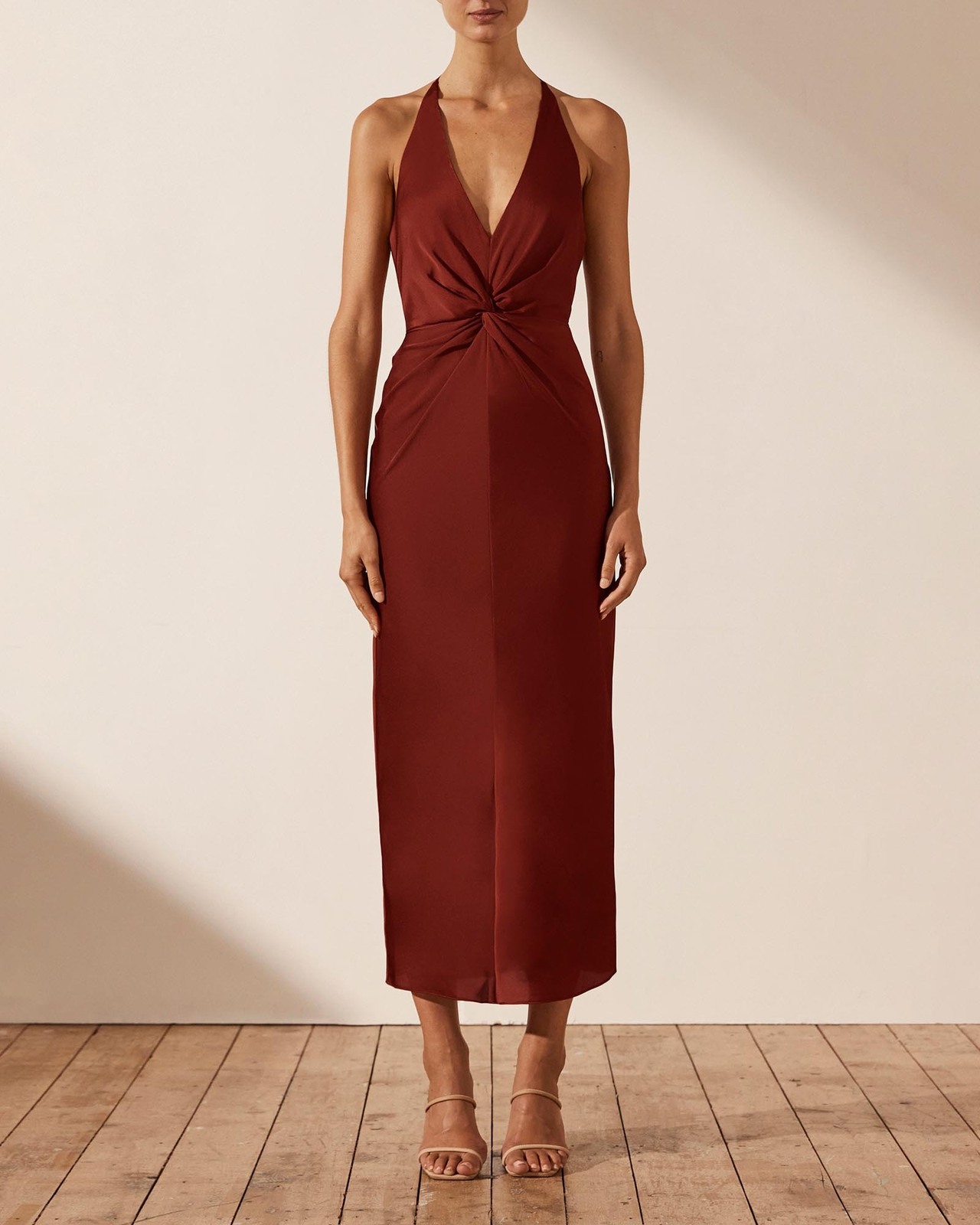 shona joy luxe twist front halter midi dress Shona Joy Luxe Twist Front Halter Midi Dress