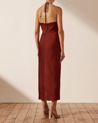 slim fit dress slacks Shona Joy Malia Cross Front Halter Midi Dress in Oatmeal/Multi – Coco & Lola