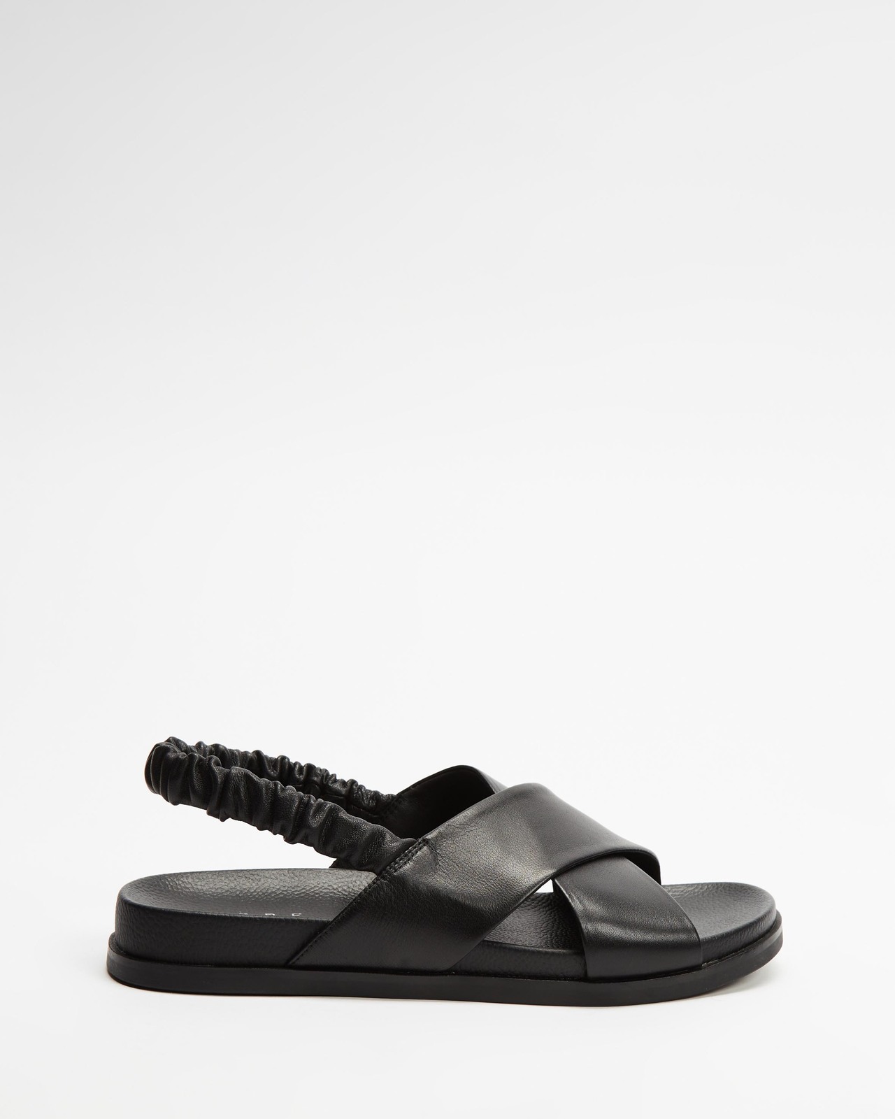 Ruched Ankle Strap Crossover Leather Footbed Sandals