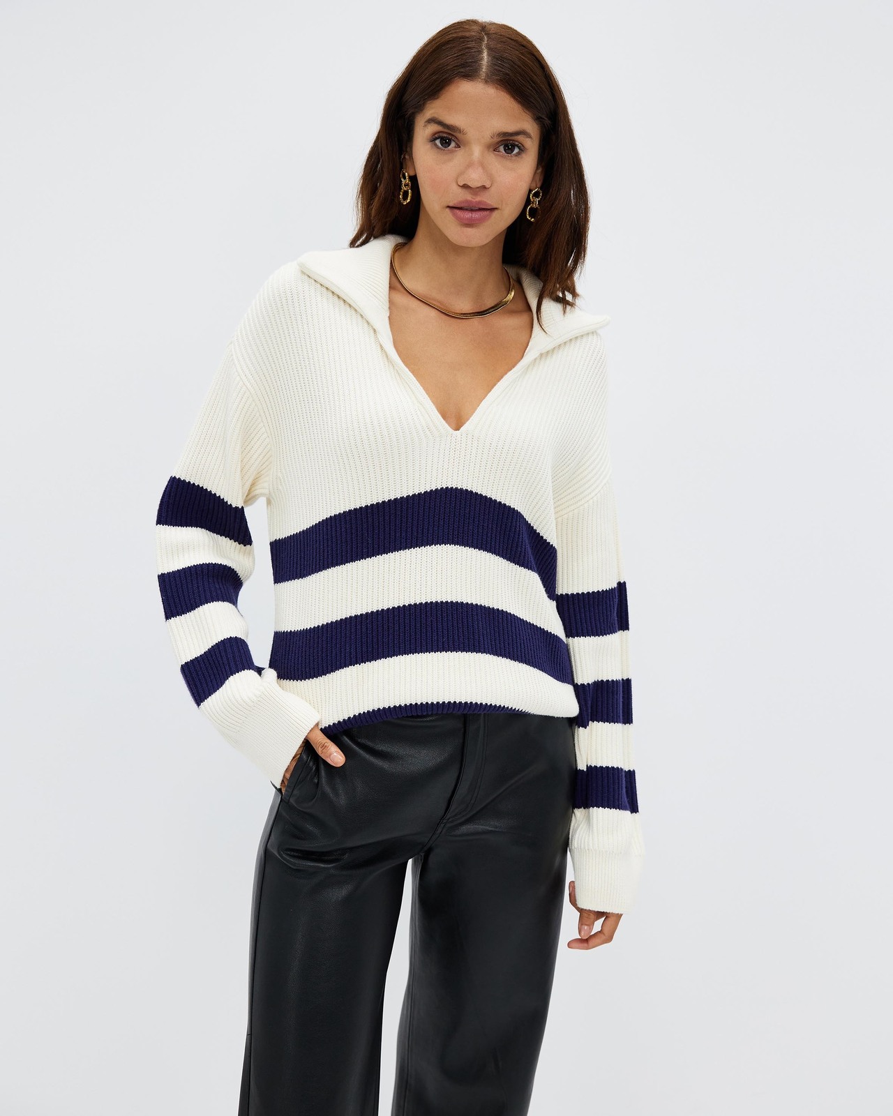 Stripe Knit Polo Jumper