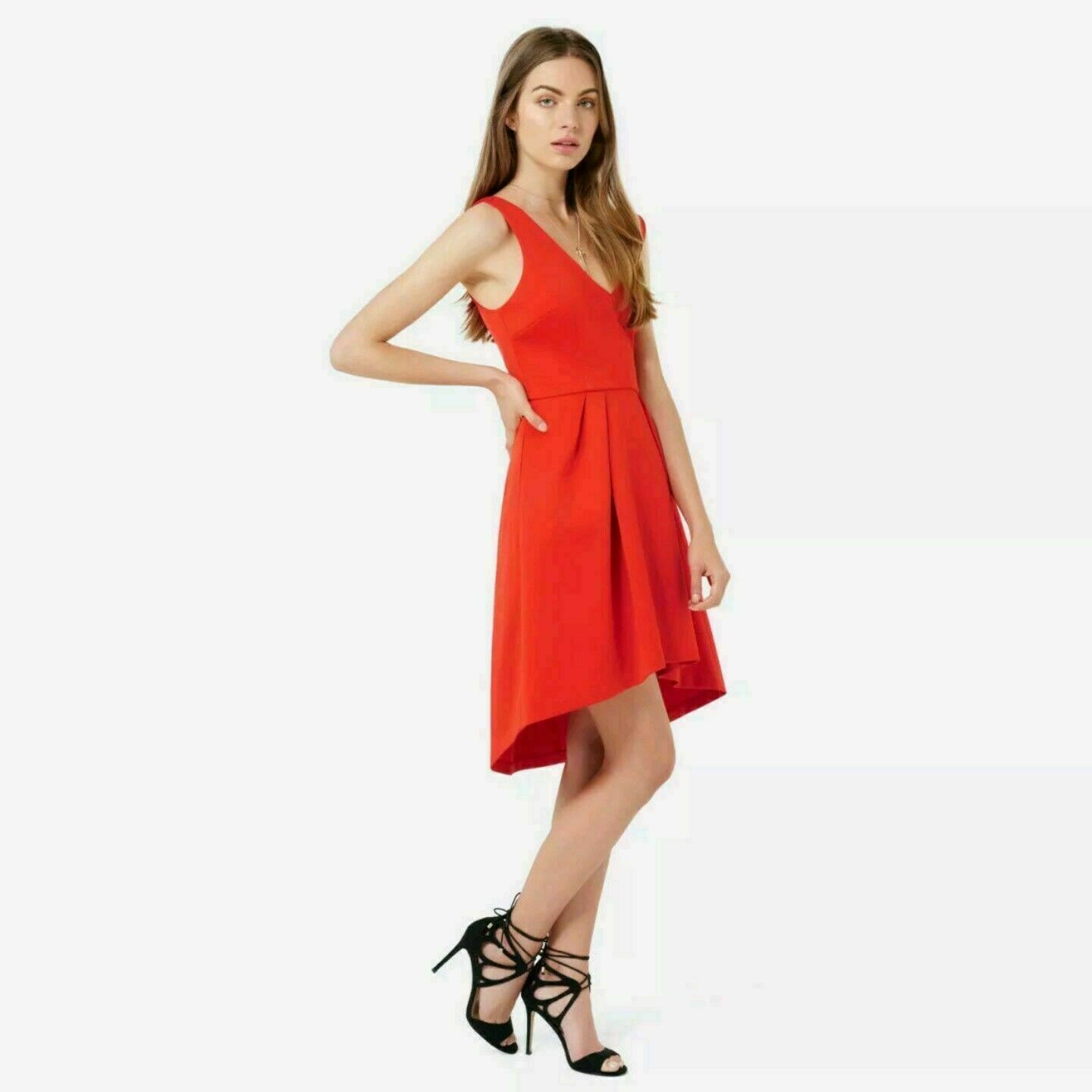 V-Neck High Low Red dress