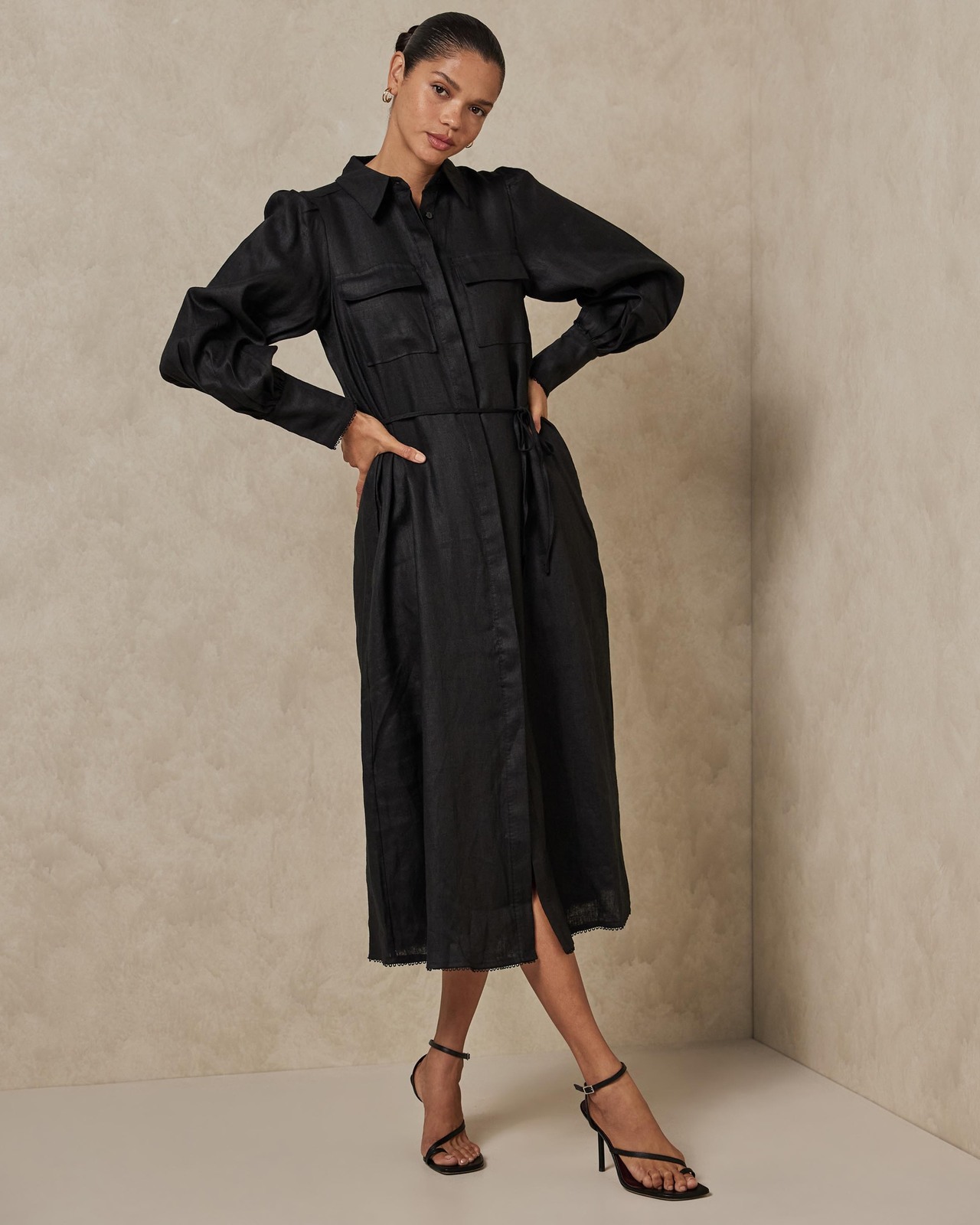 Collared Linen Shirt Dress AirRobe