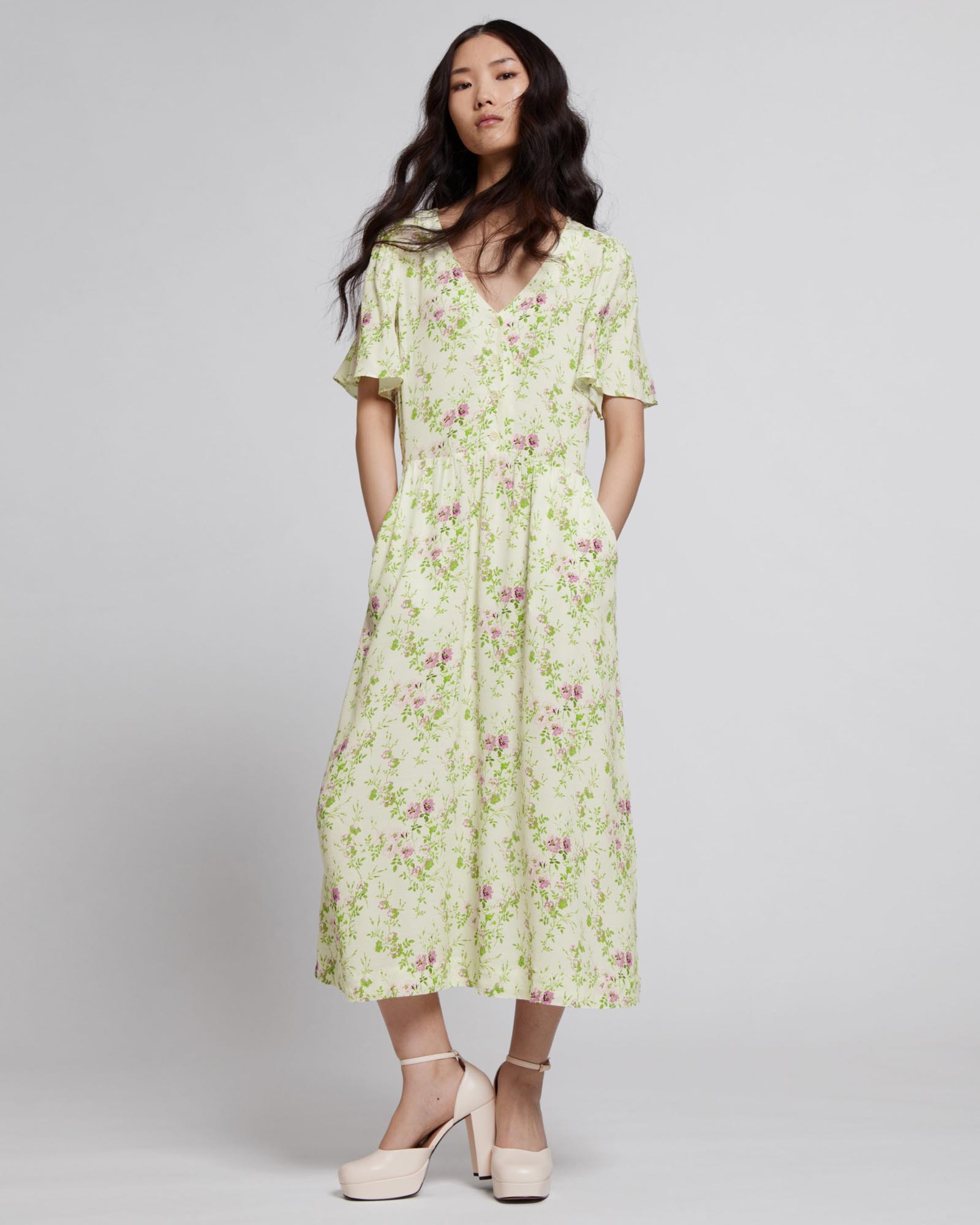 & other stories linen blend midi dress in floral print & Other Stories + A-Line Linen Blend Floral Skirt