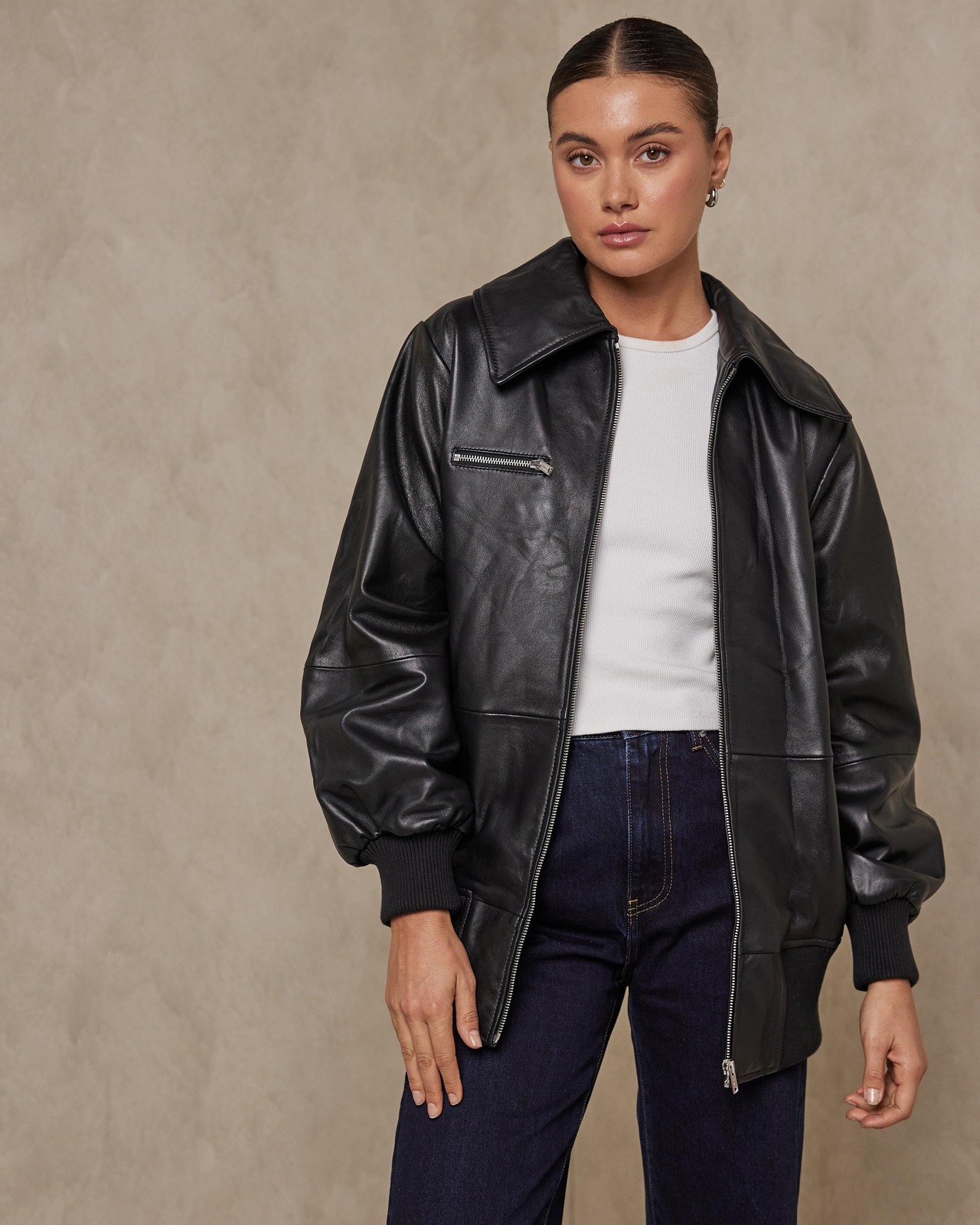 Oversized Leather Bomber Jacket AirRobe