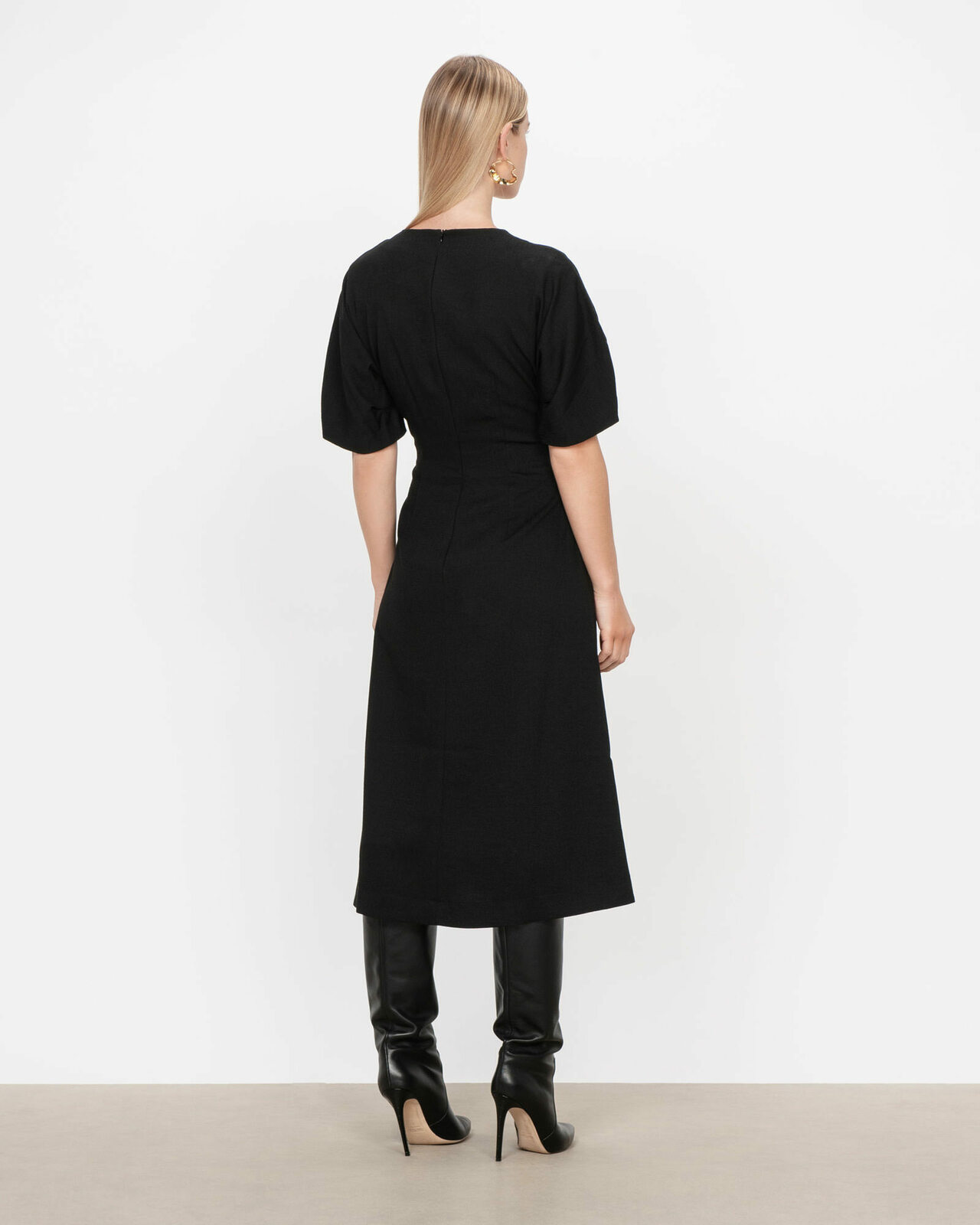 Irregular Lines Crepe Midi Dress Black
