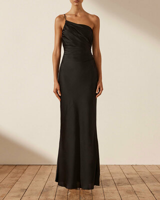 shona joy luxe asymmetrical gathered maxi dress Shona Joy Asymmetrical Gathered Maxi Dress in Almond – Coco & Lola
