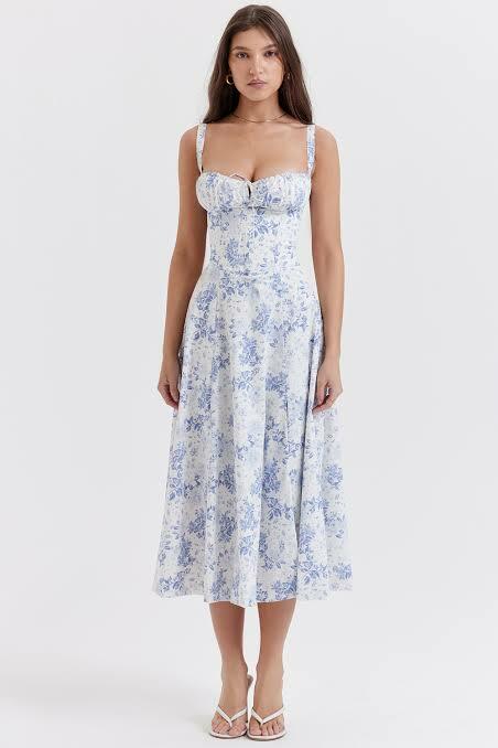 House of CB Carmen ワンピース Size S House of CB House of Cb Carmen blue print dress size medium