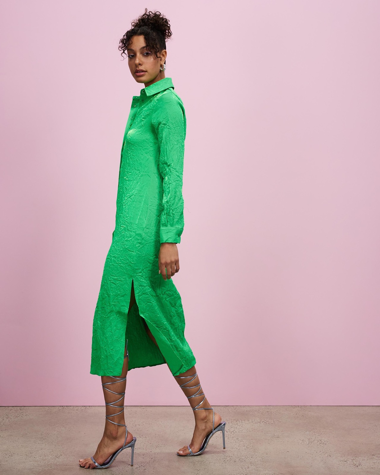 Textured Midi Shirt Dress