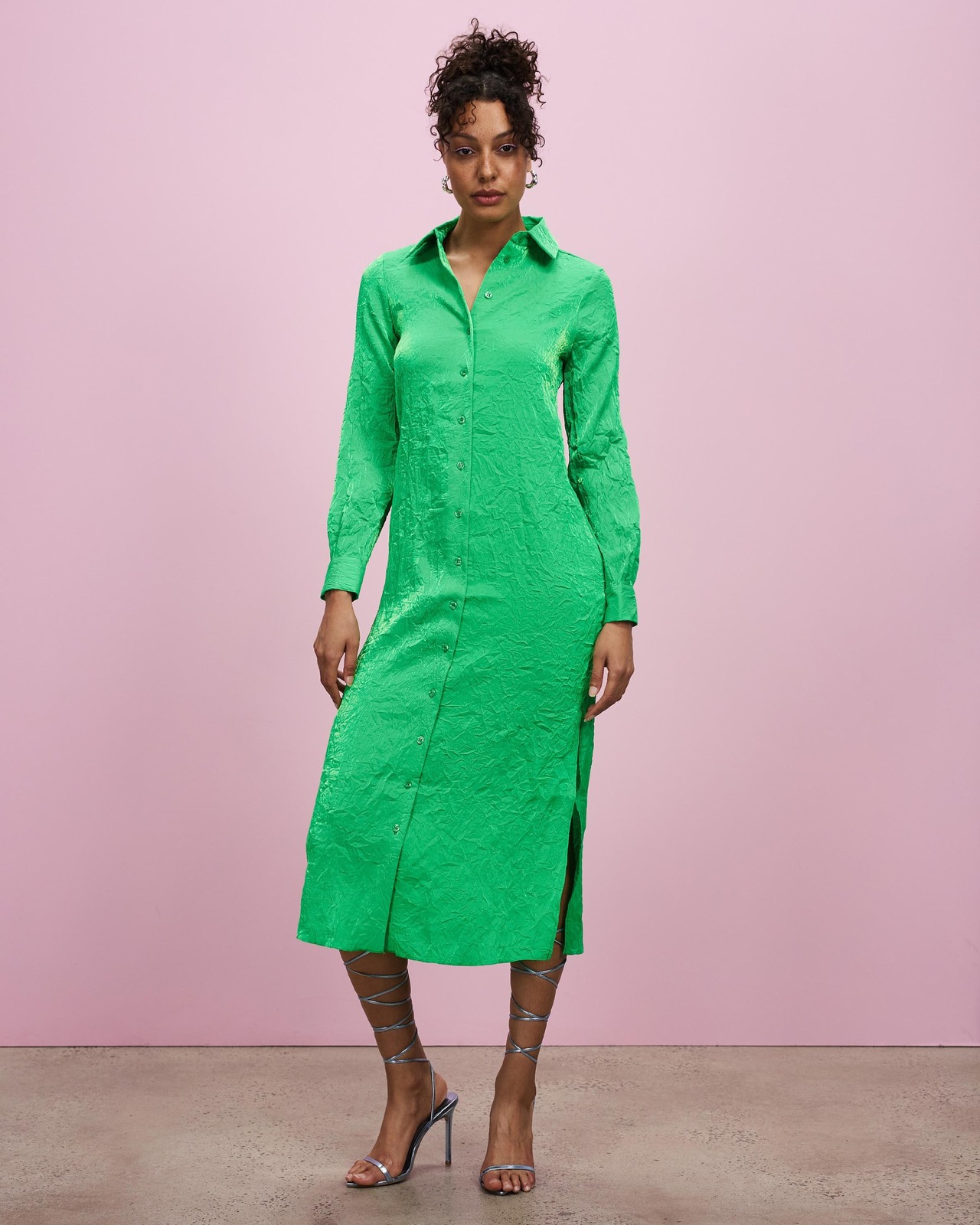 Textured Midi Shirt Dress