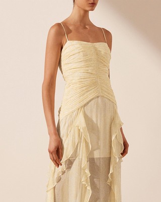 shona joy valeria ruched frill maxi dress Frockaholics