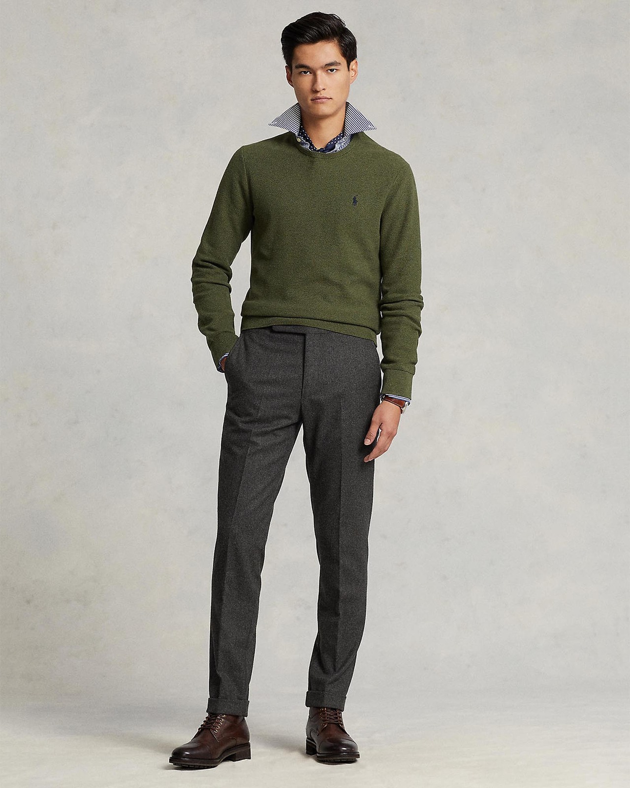 Mesh-Knit Cotton Crewneck Sweater