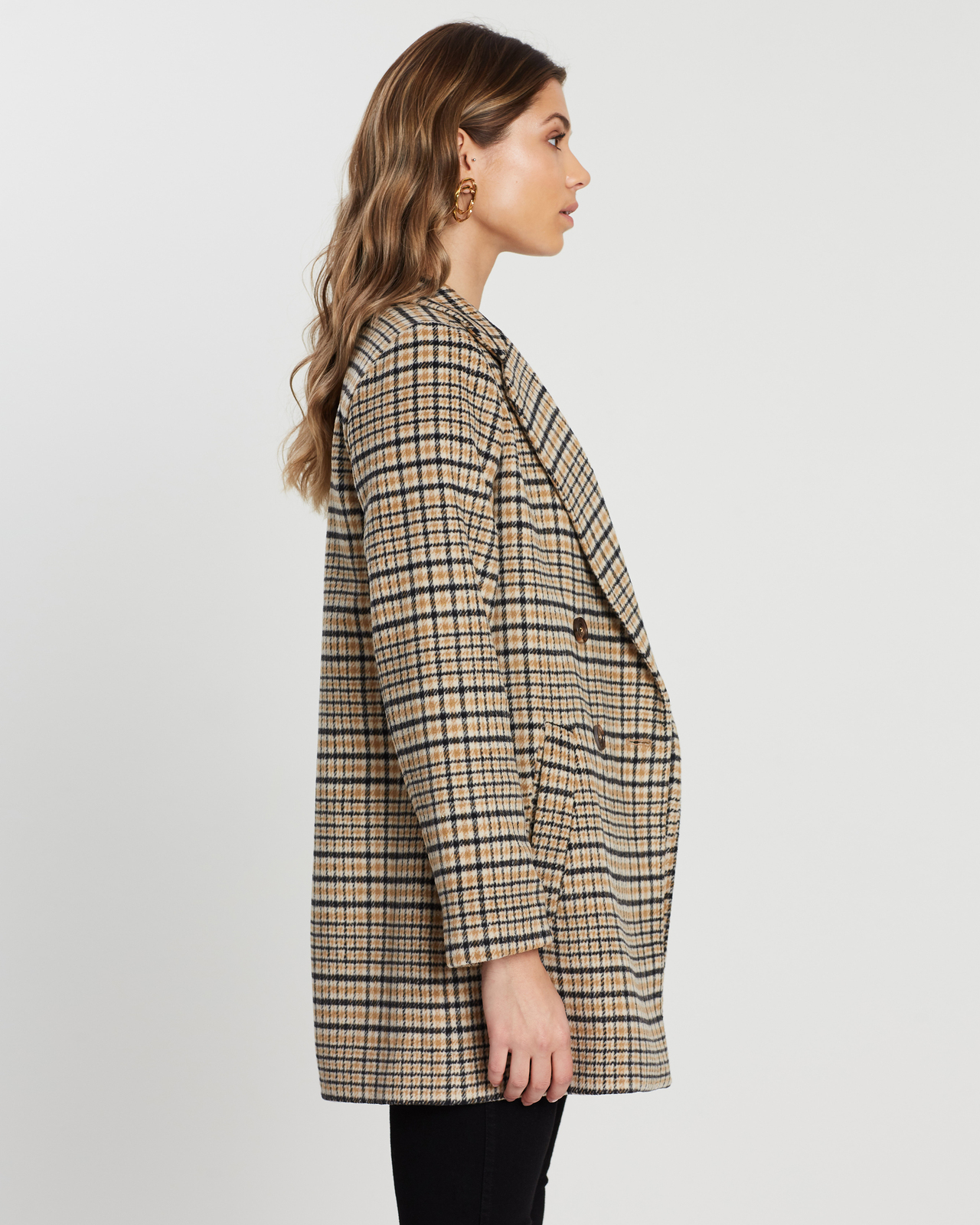 Check Wool Blend Coat