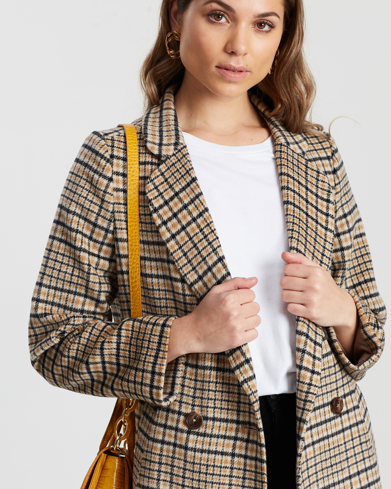 Check Wool Blend Coat