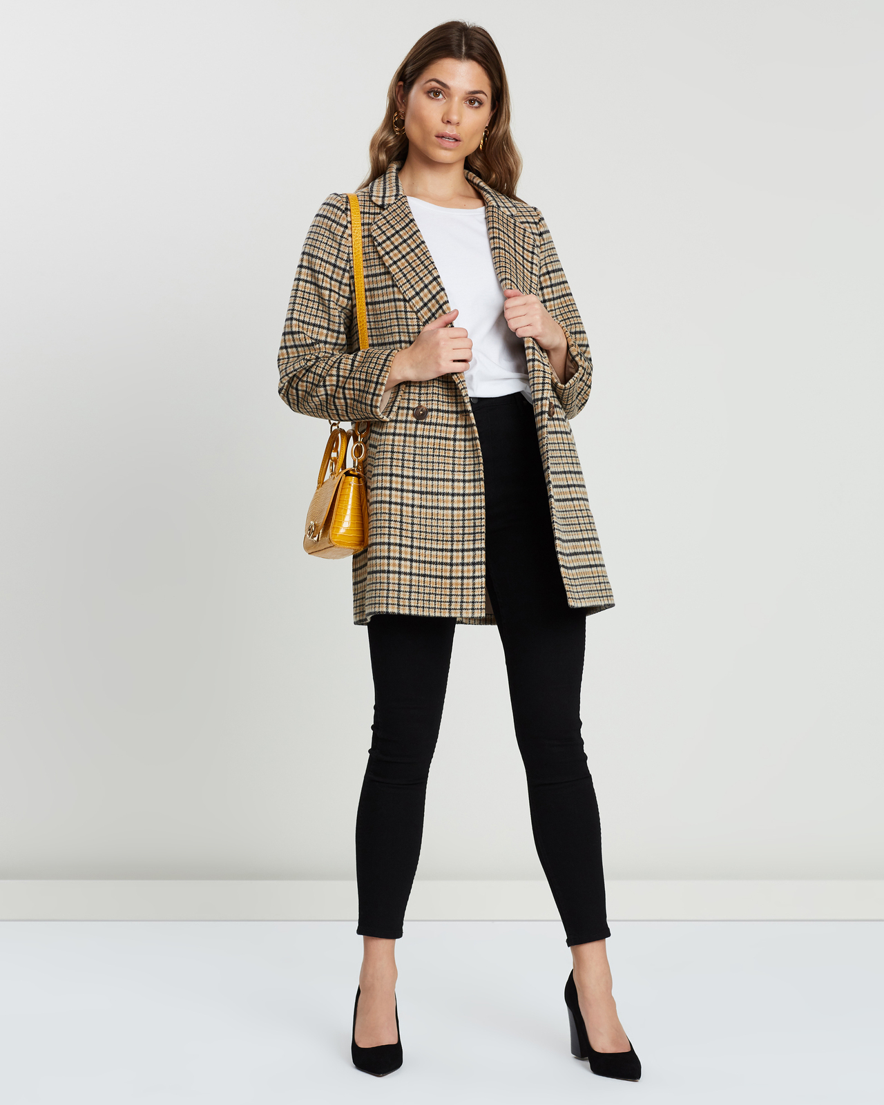 Check Wool Blend Coat