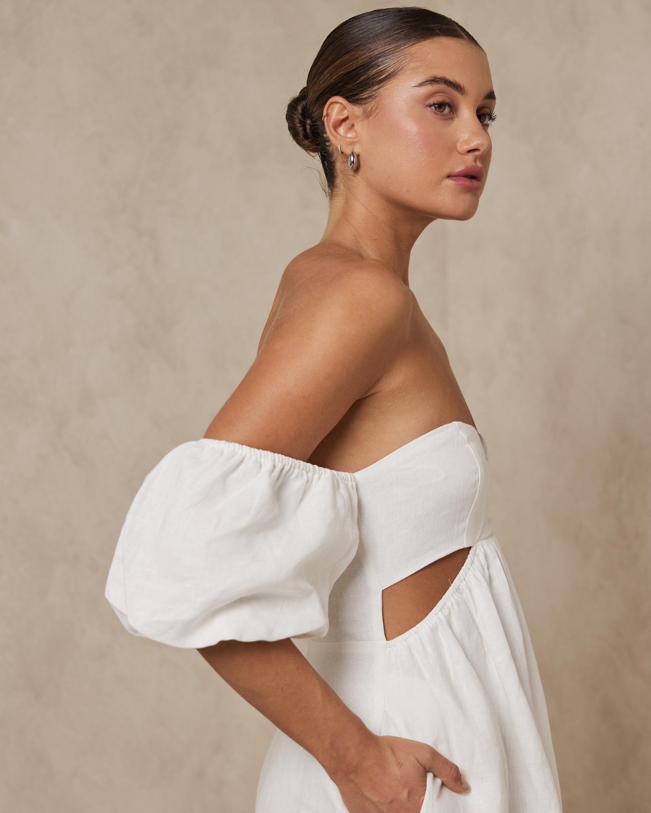 Side Detail Off Shoulder Linen Midi Dress
