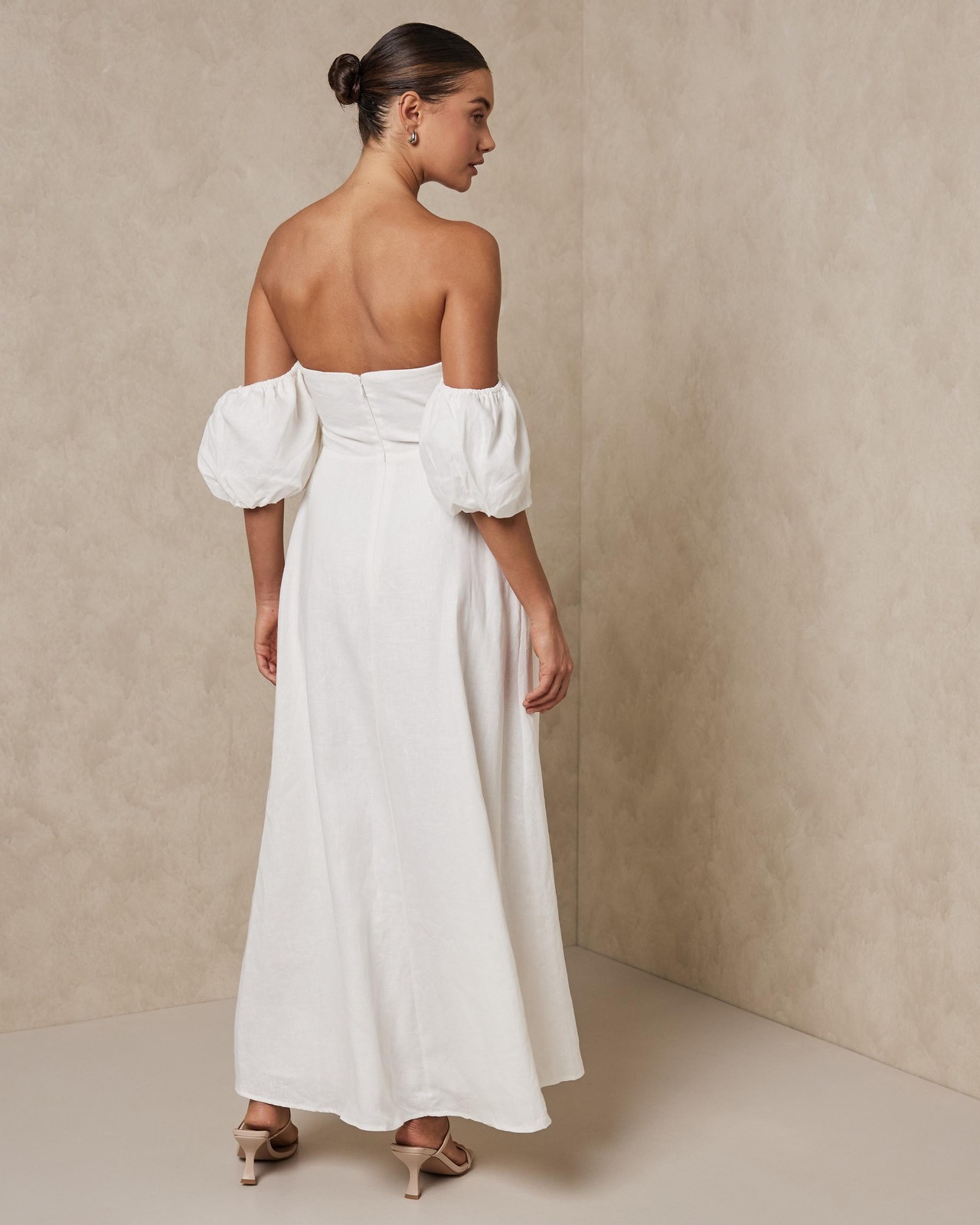 Side Detail Off Shoulder Linen Midi Dress