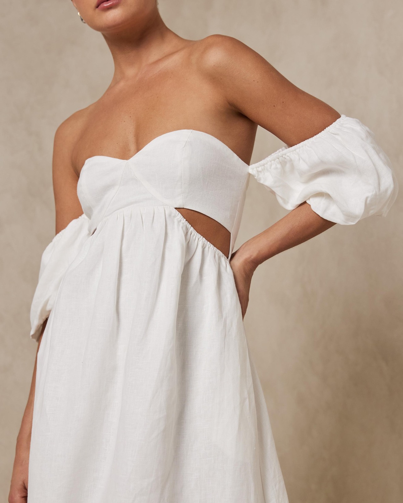 Side Detail Off Shoulder Linen Midi Dress