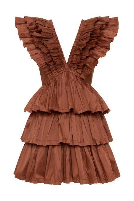 aje brown ruffle dress Aje