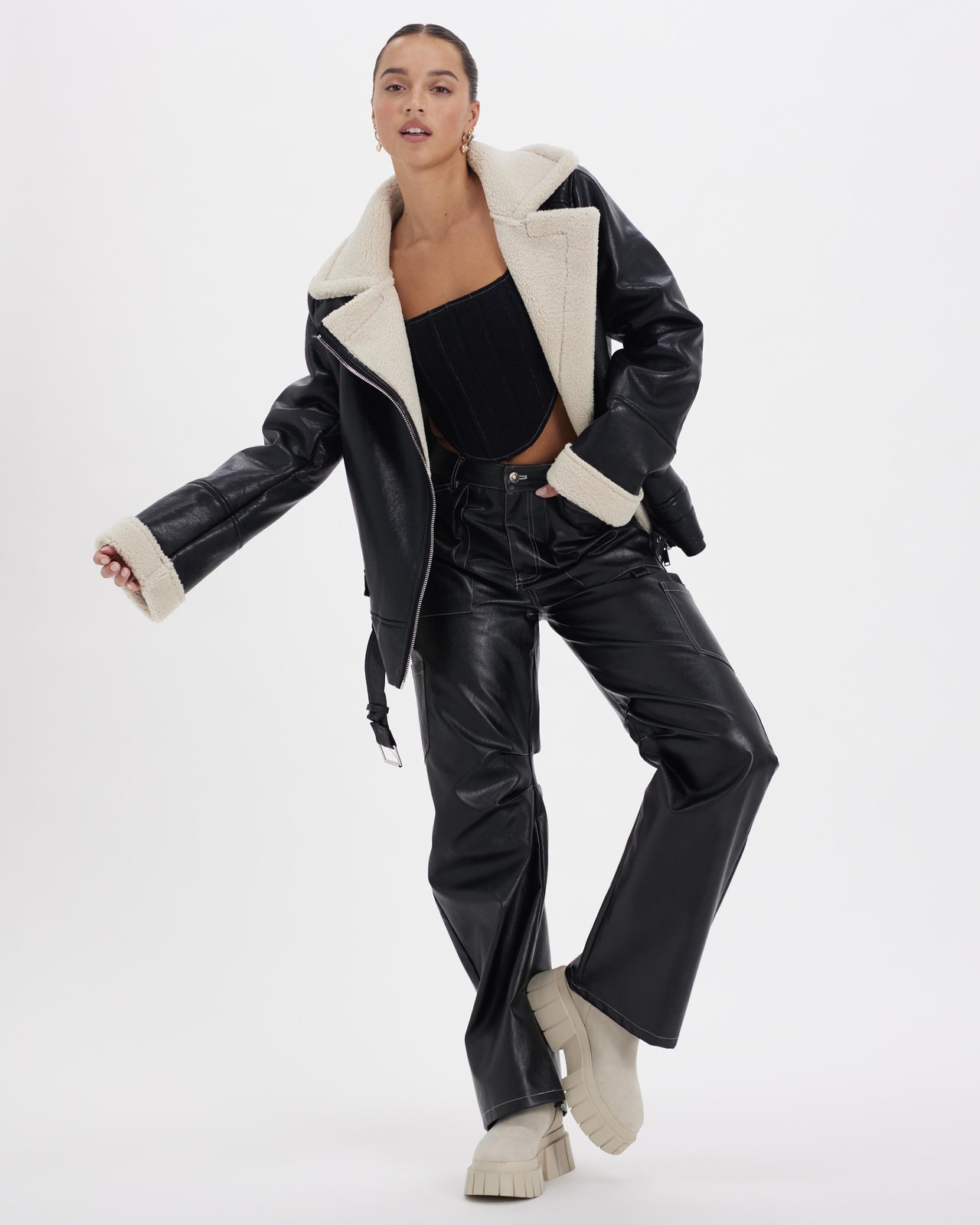 On Call Biker PU Shearling Jacket