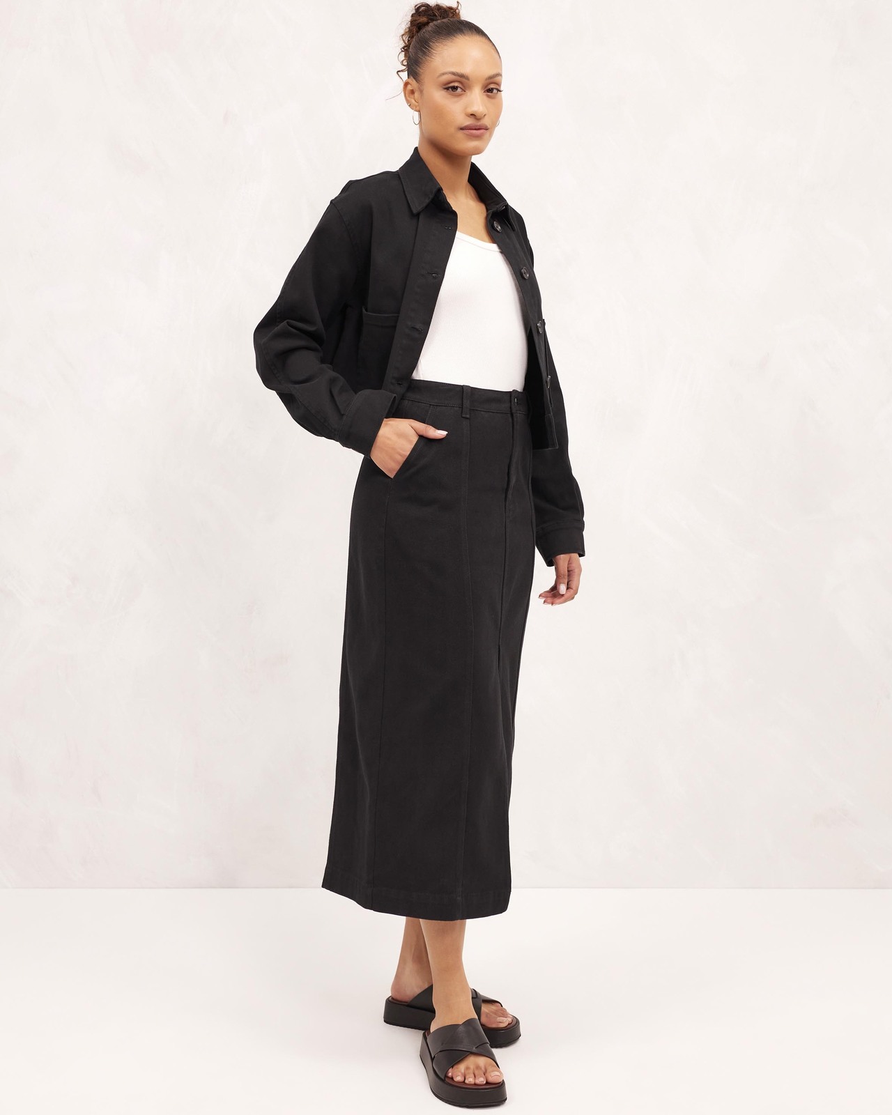 Organic Cotton Denim Midi Skirt