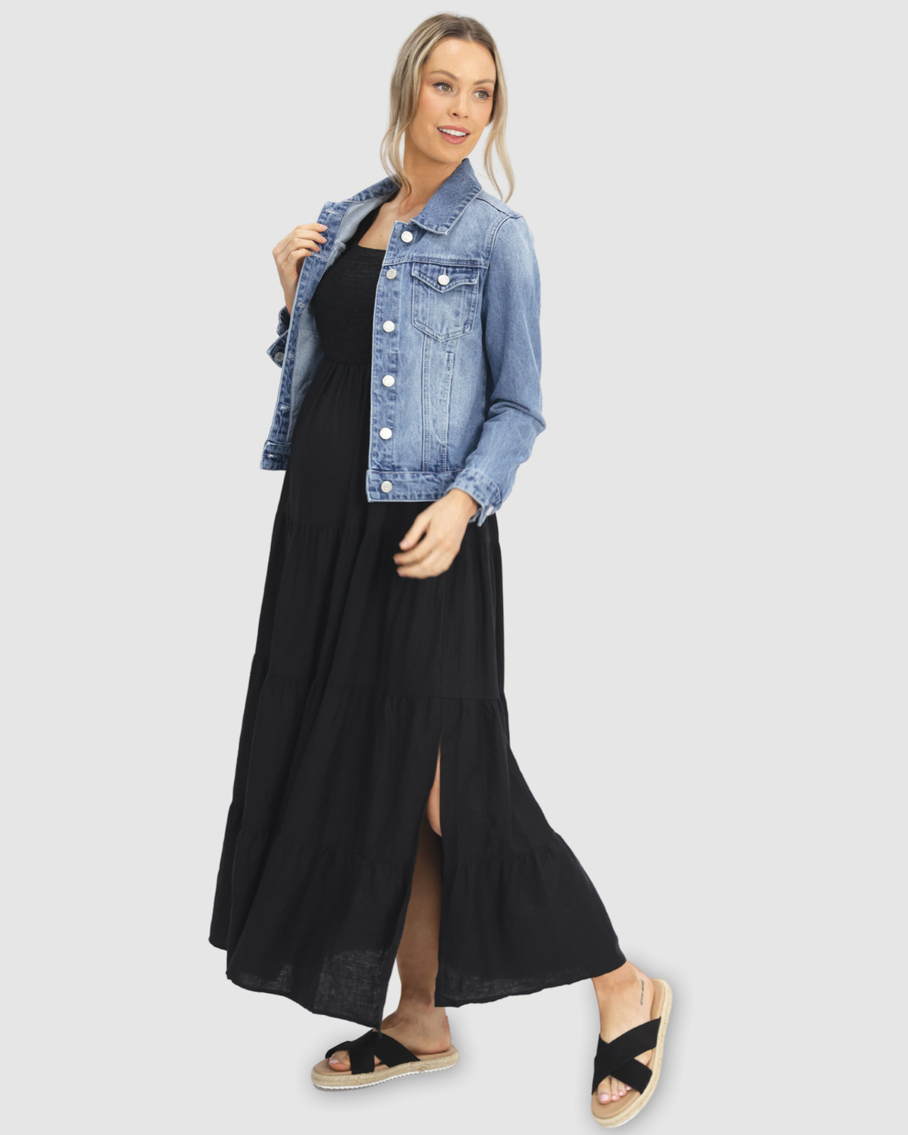 Maternity and Nursing Maxi Dress with Shoulder Tie AirRobe