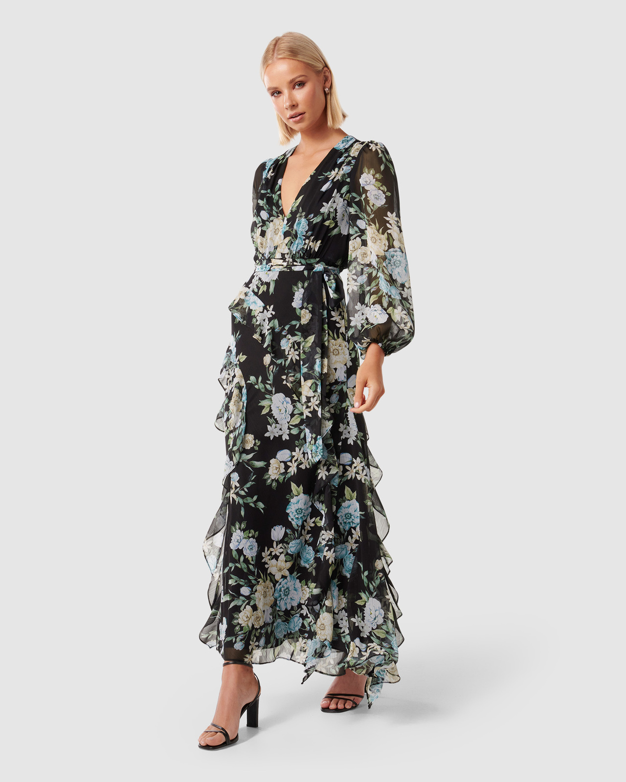 Forever New Bessie Long Sleeve Ruffle Printed Maxi Dress - AirRobe