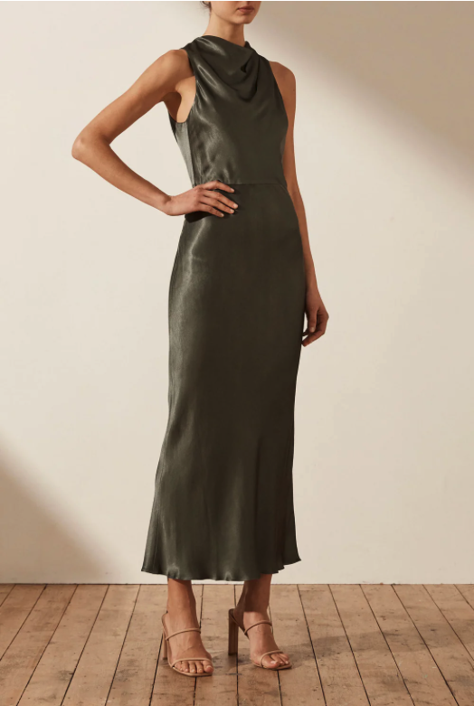 Shona Joy La Lune High Neck Midi Dress Olive AirRobe