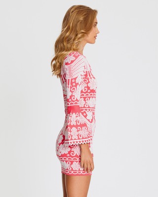 beige long sleeve dress midi Mac Duggal - Beige Long Sleeve Midi Dress with Embellished Fringe