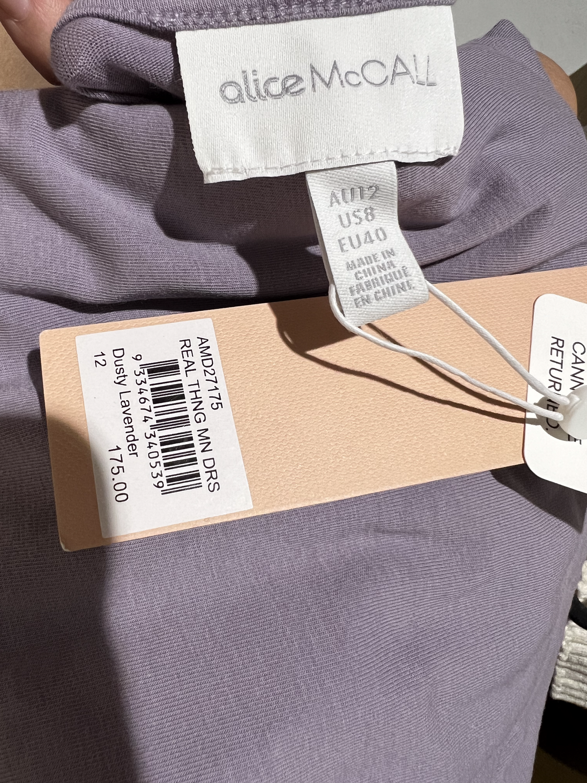 BNWT LAVENDER REAL THING MINI DRESS - SIZE 12 AU/8 US (RRP $175)