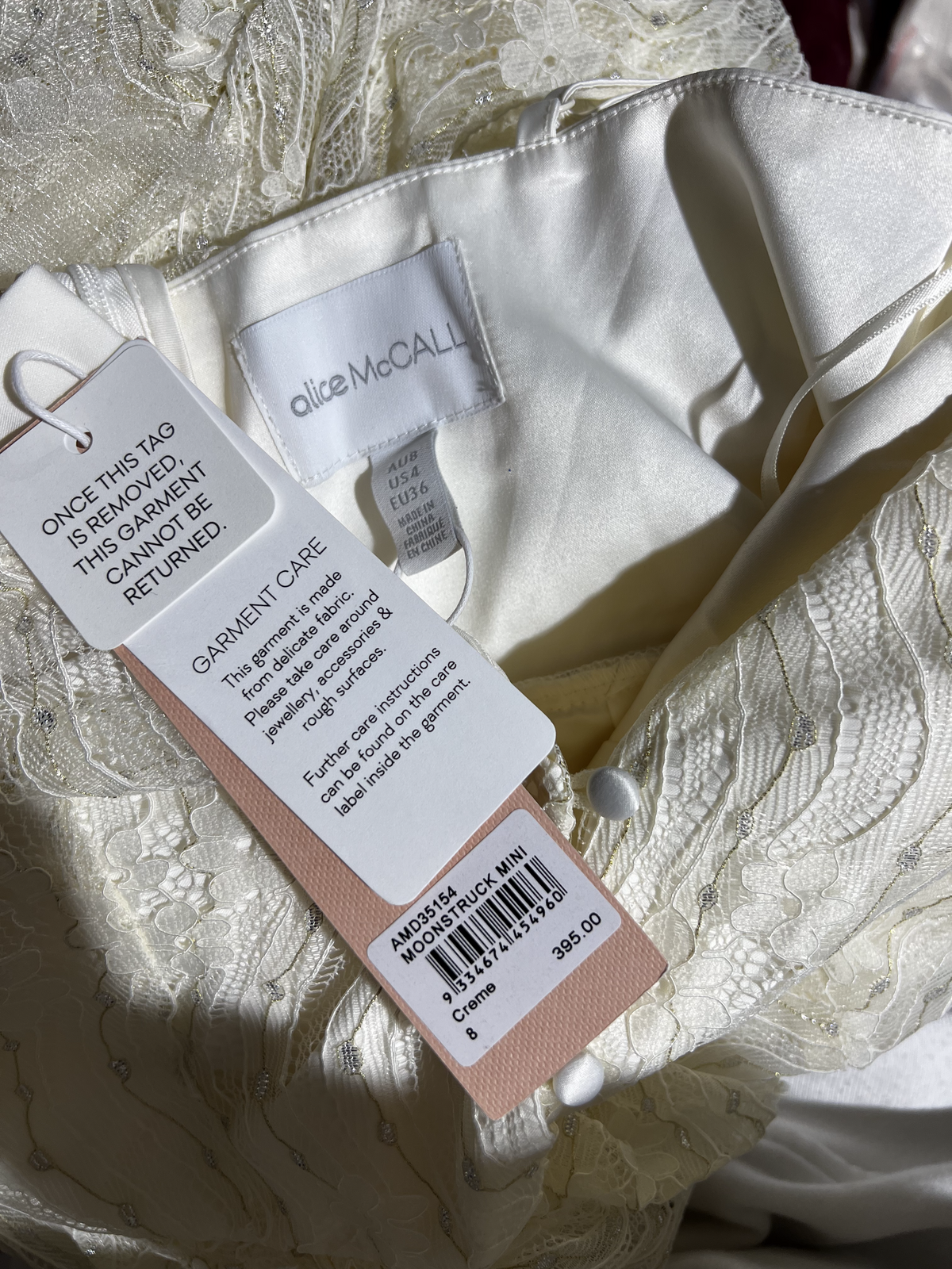 BNWT ALICE MCCALL CREME MOONSTRUCK MINI DRESS - SIZE 8 AU/4 US (RRP $395)