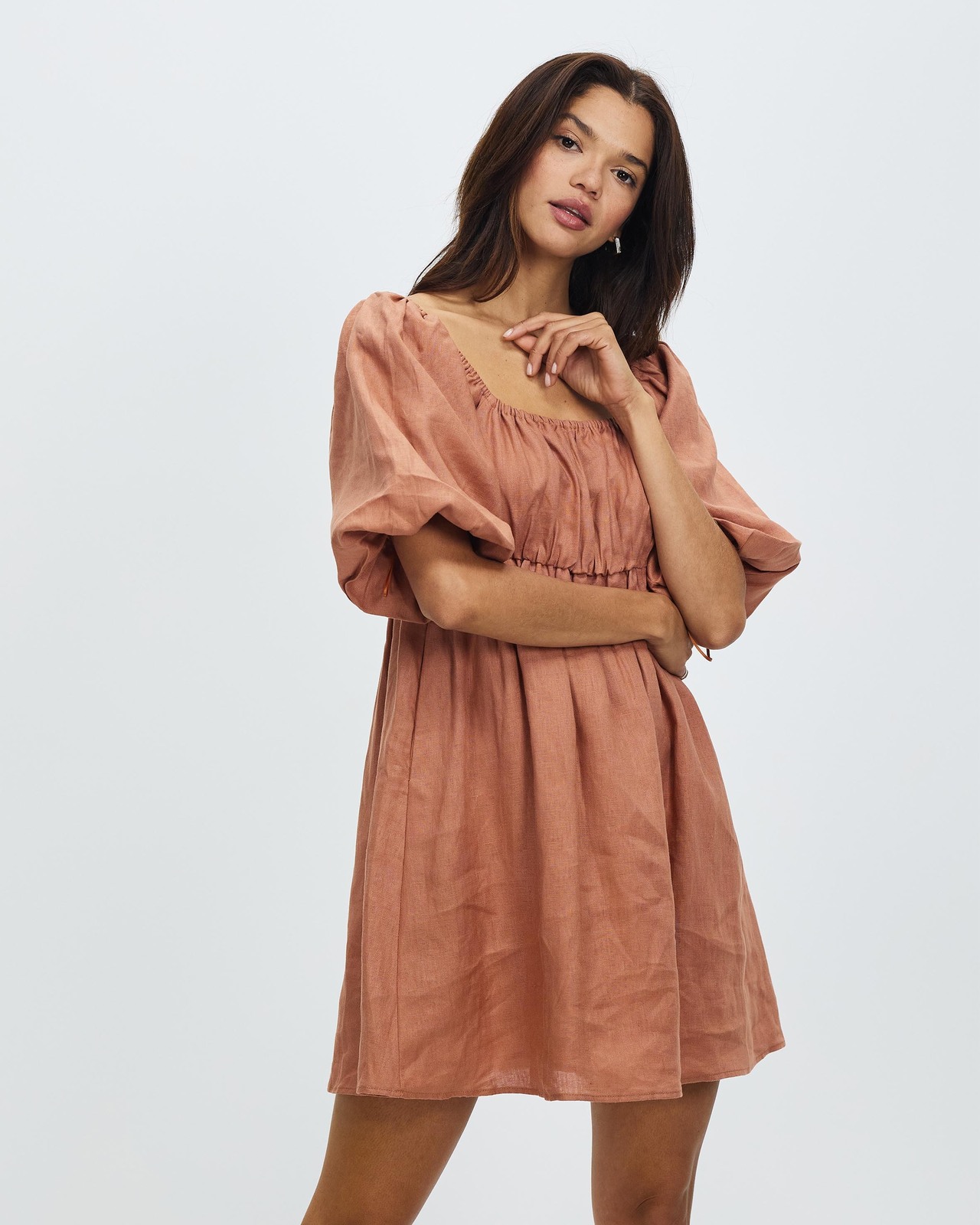 Frill Detail Linen Mini Dress
