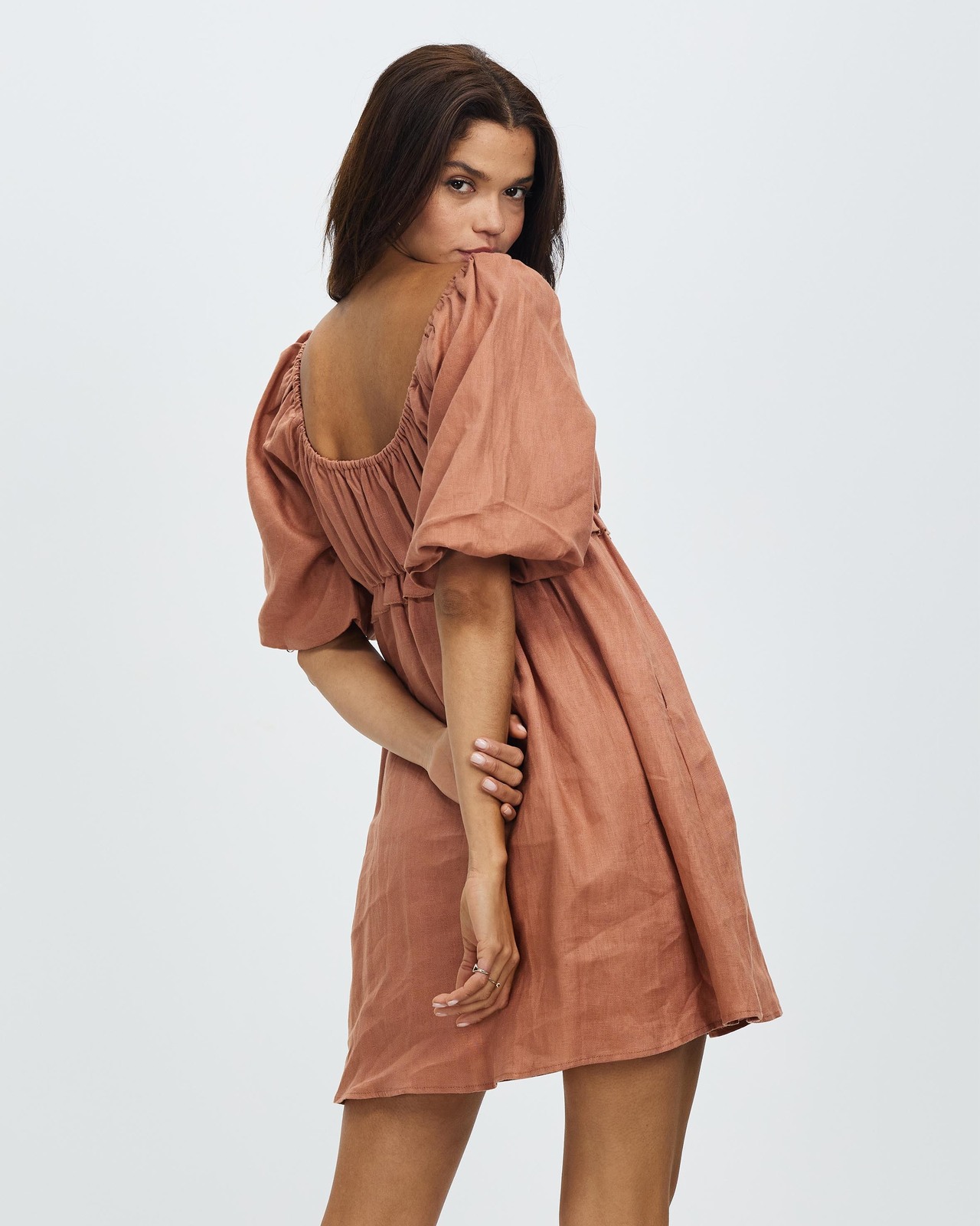 Frill Detail Linen Mini Dress