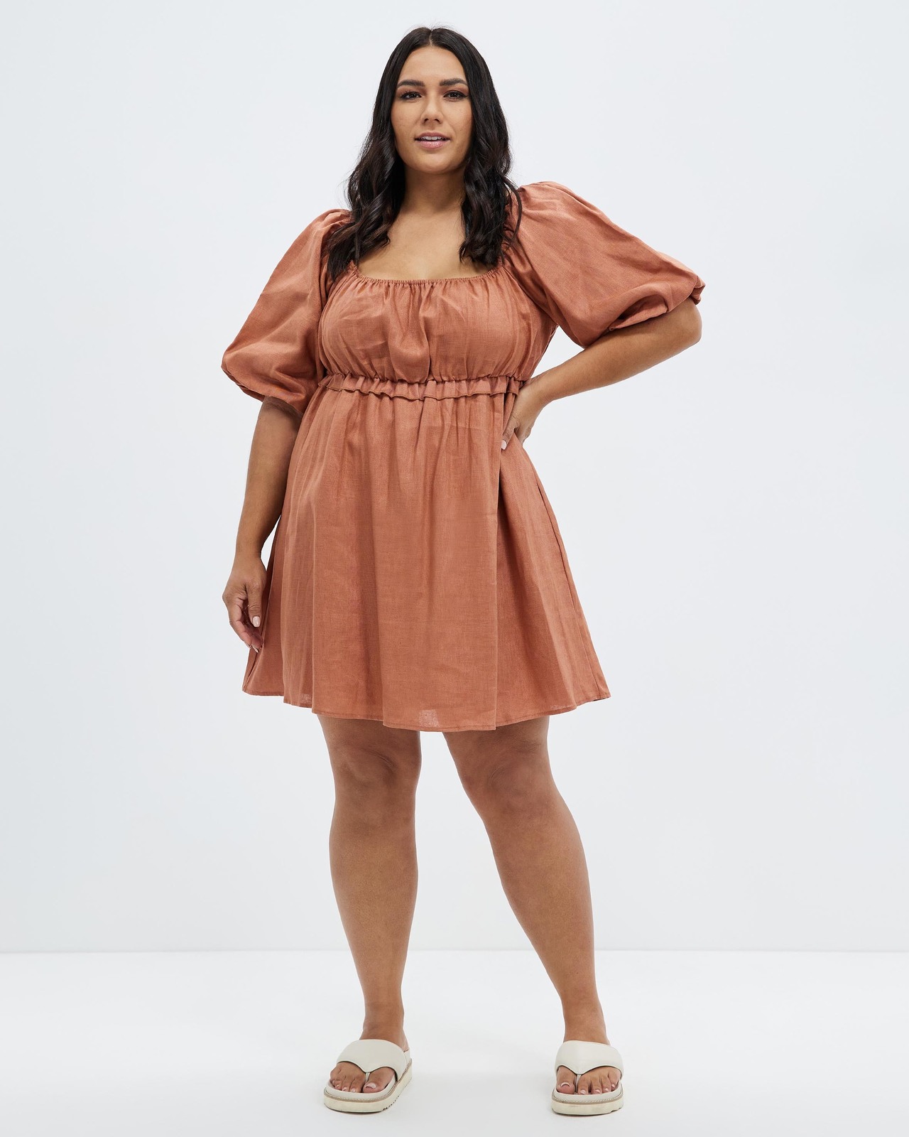 Frill Detail Linen Mini Dress