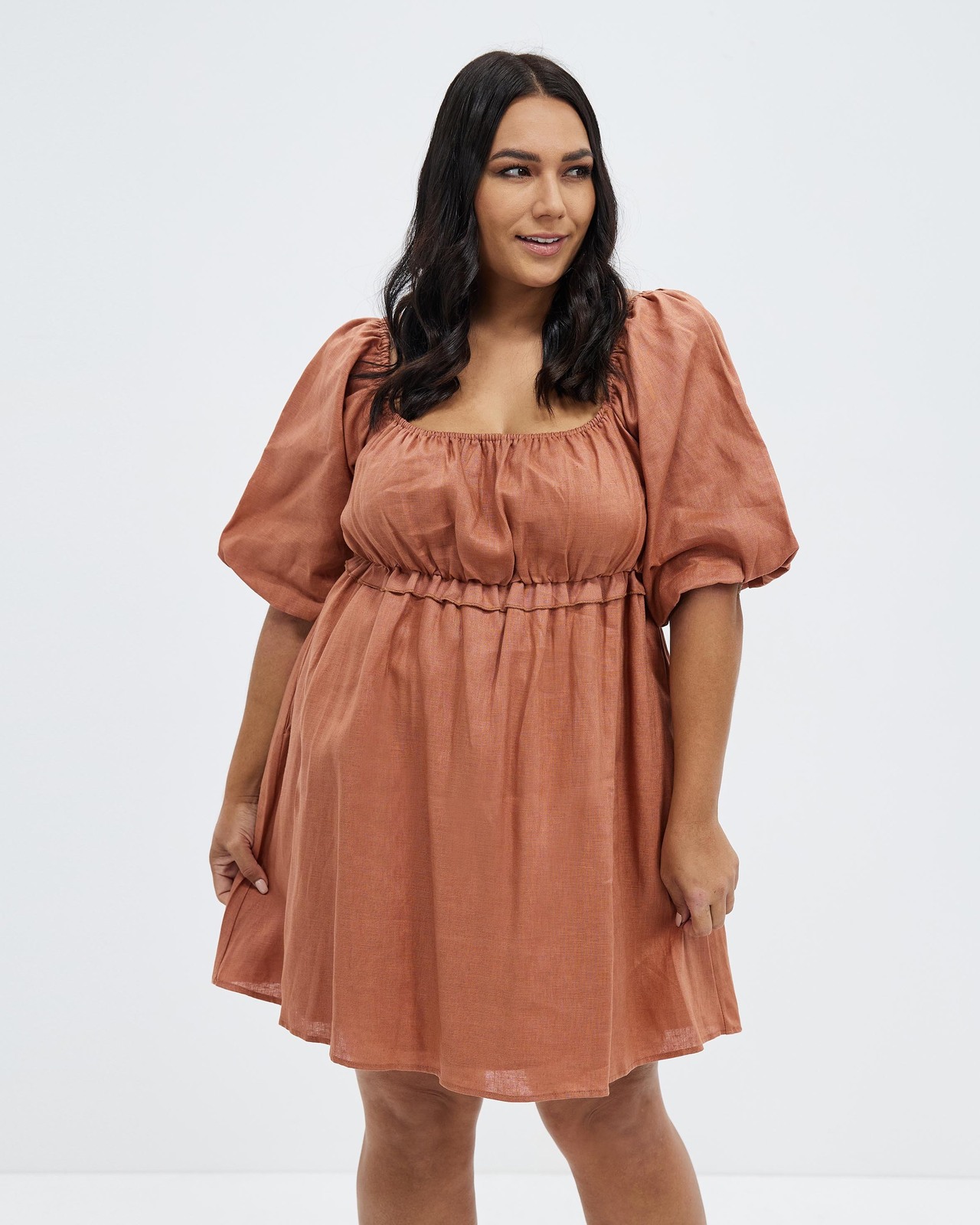 Frill Detail Linen Mini Dress