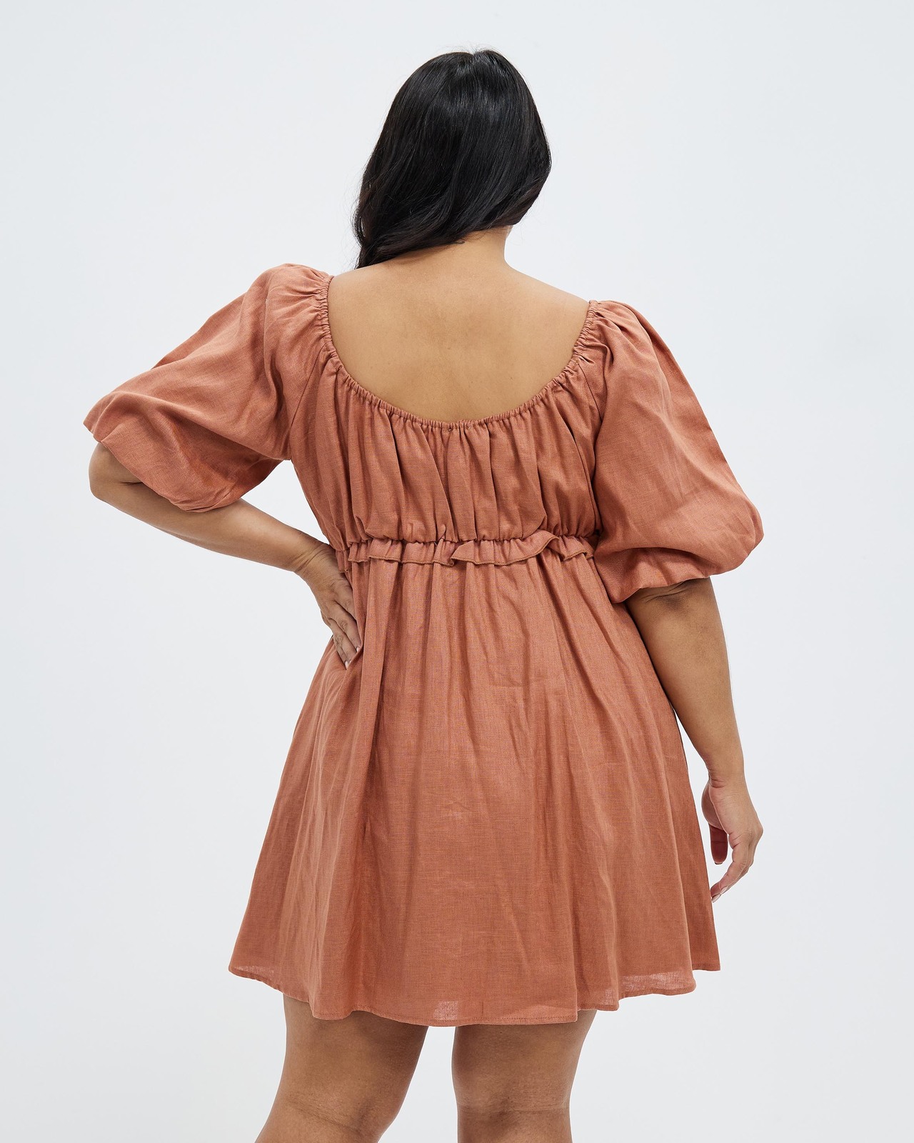 Frill Detail Linen Mini Dress