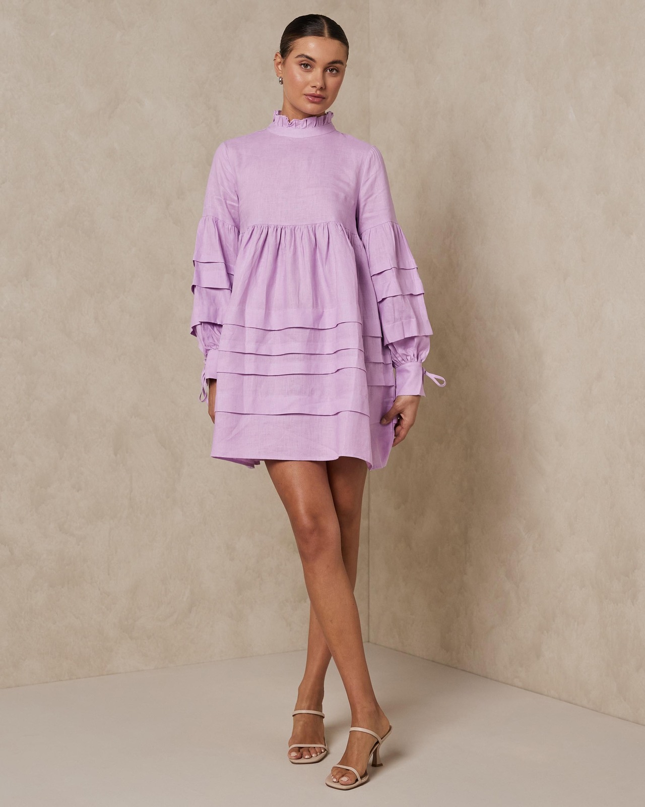 Pleat Detail Linen Smock Dress