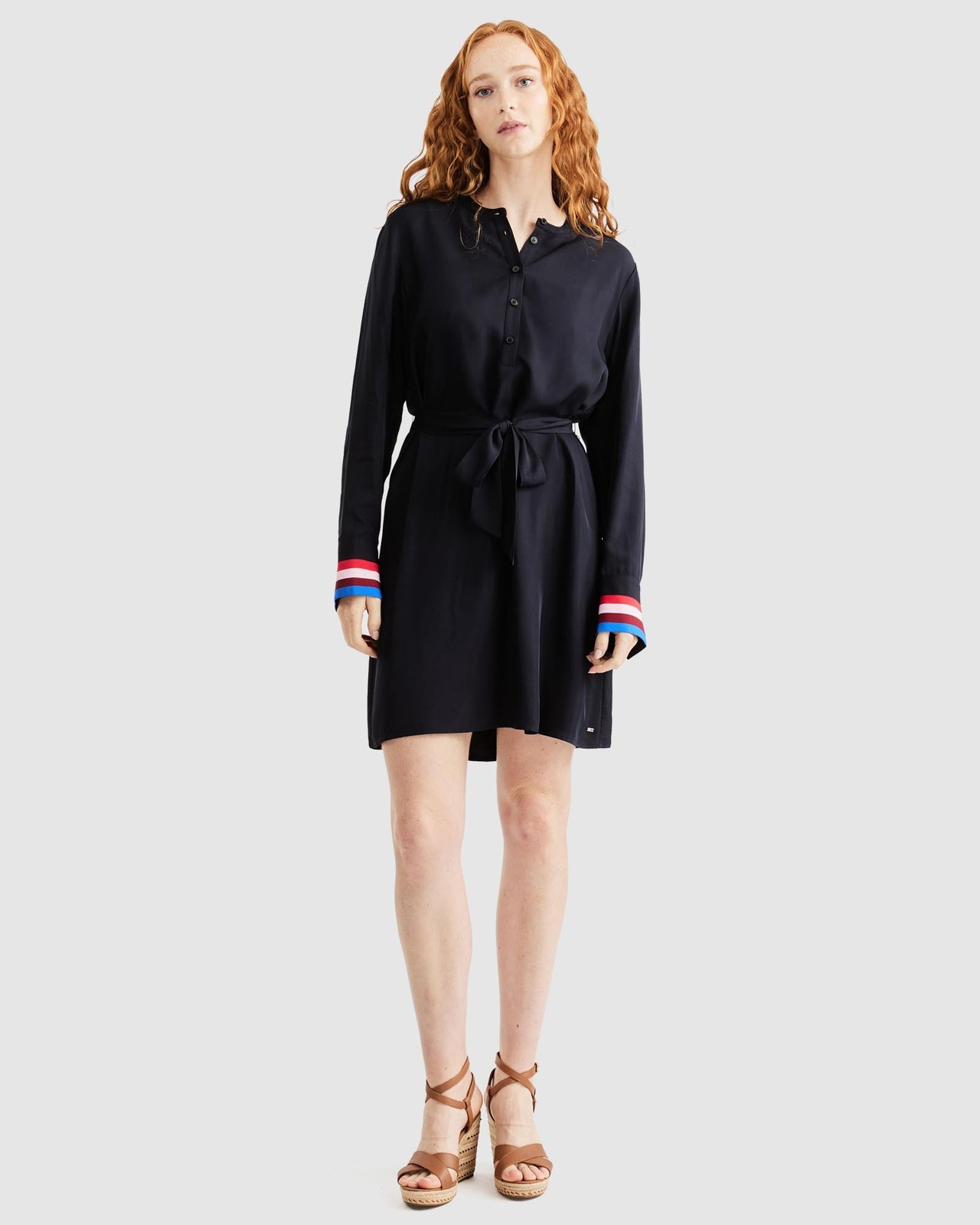 Stripe Detail Belted Dress